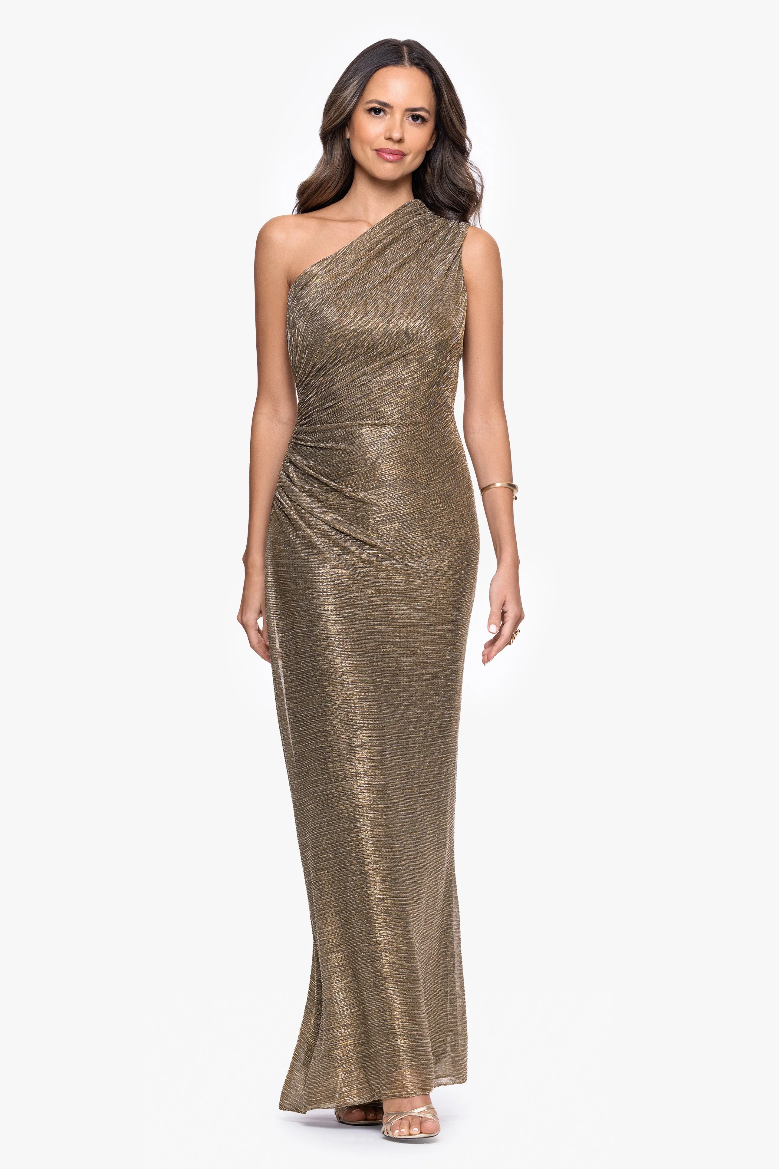 "Bayley" Metallic One Shoulder Floor Length Dress sold by Betsy & Adam product image thumbnail 5
