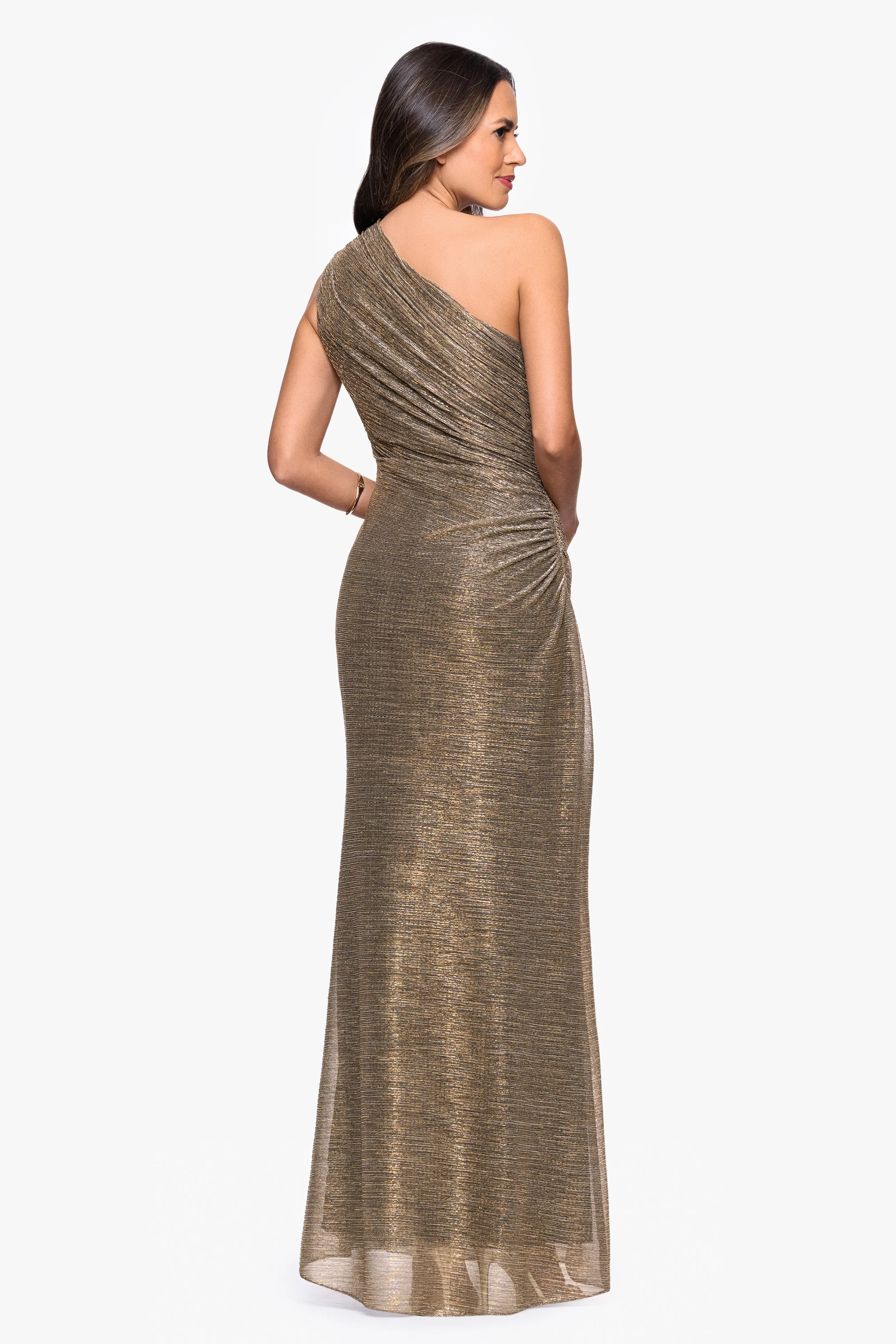 "Bayley" Metallic One Shoulder Floor Length Dress sold by Betsy & Adam product image thumbnail 3