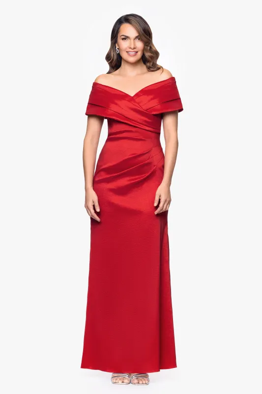 "Raquel" Taffeta Off the Shoulder Floor Length Dress made by Betsy & Adam