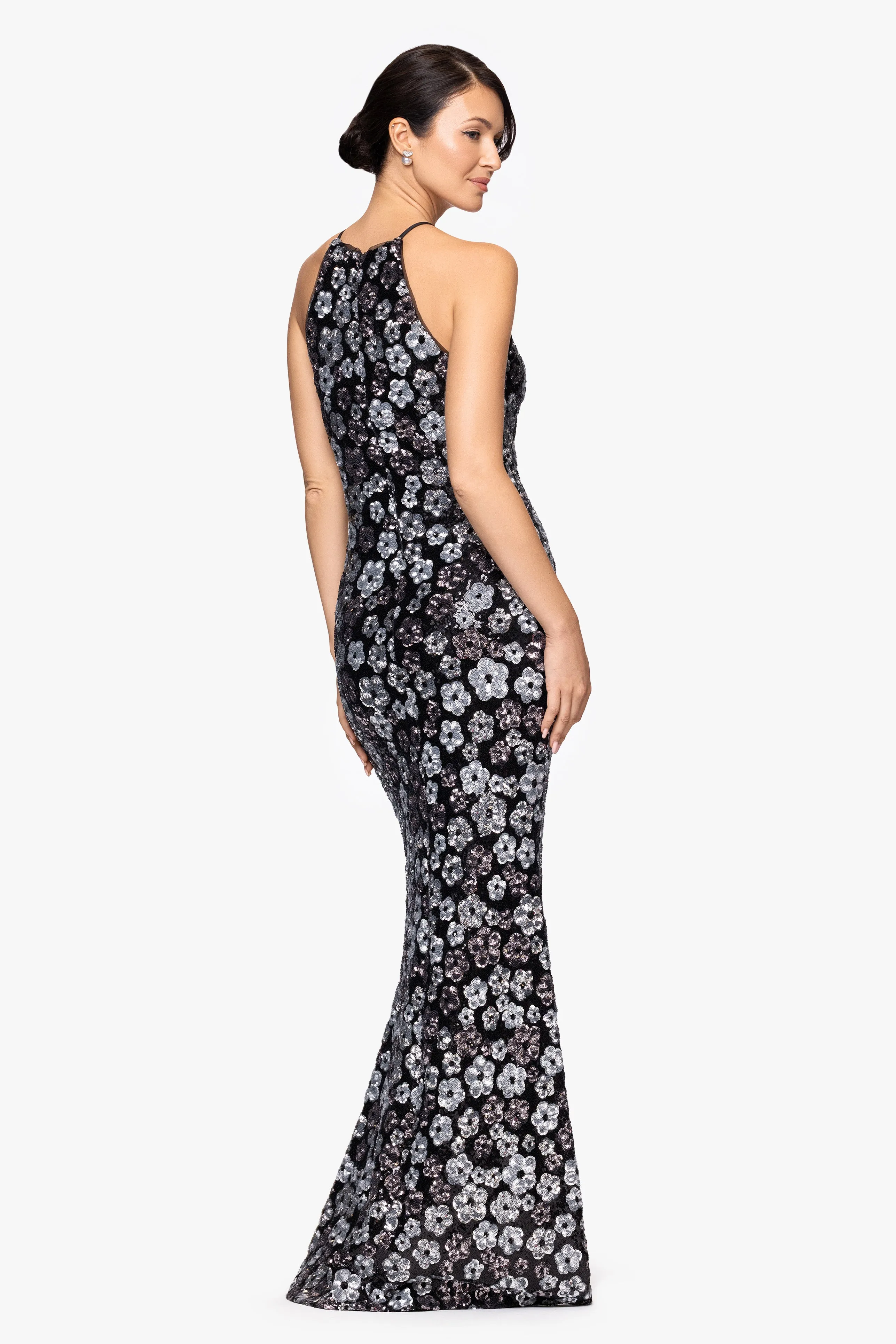 Petite "Denise" Sequin Flower Pattern Floor Length Dress sold by Betsy & Adam product image thumbnail 3