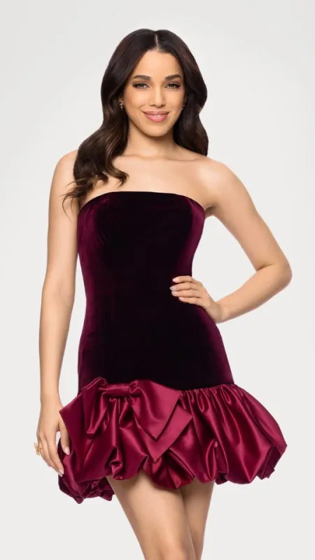 "Karina" Velvet Strapless Satin Bubble Skirt Short Dress sold by Betsy & Adam