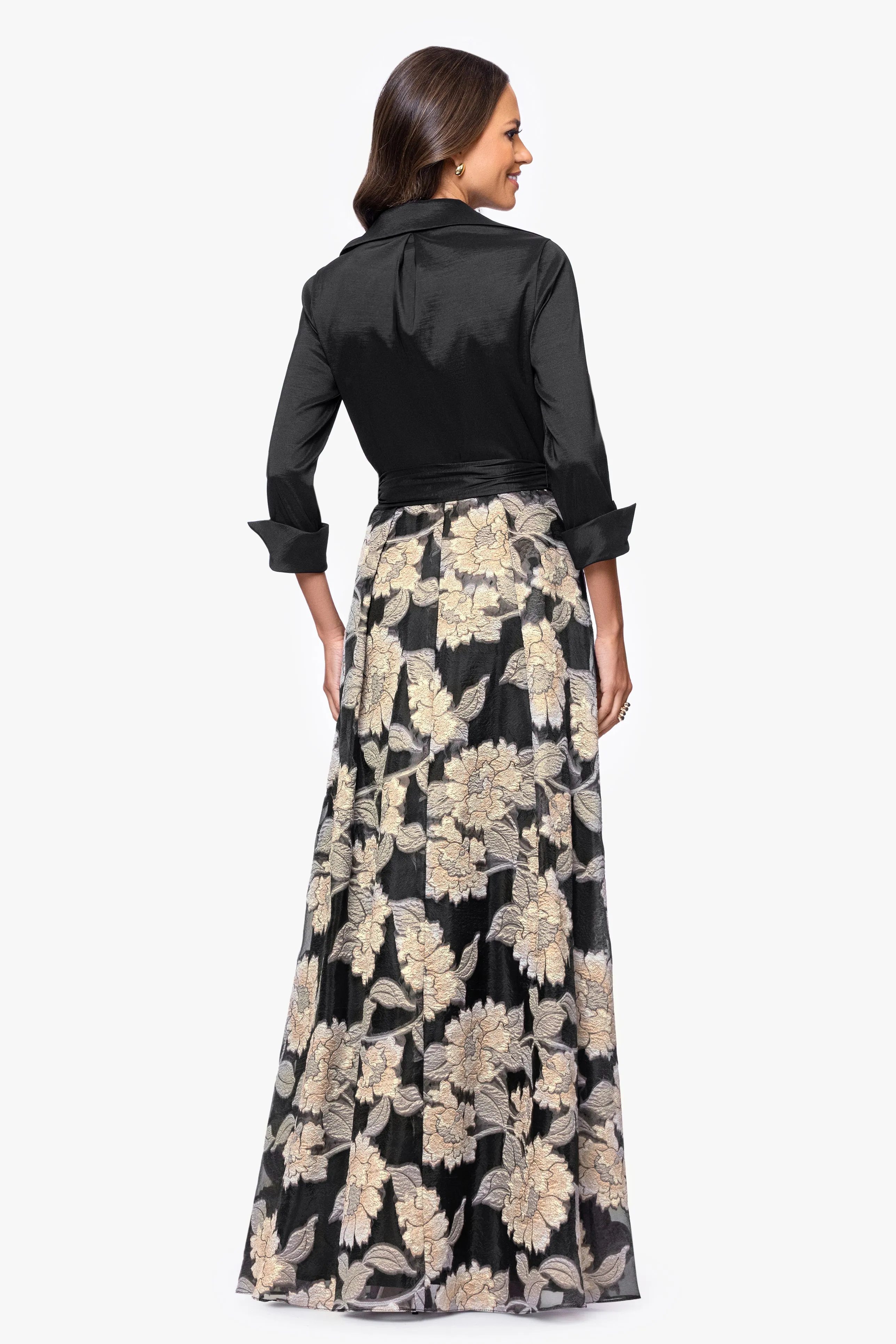 "Constance" Taffeta and Brocade 3/4 Sleeve Floor Length Dress sold by Betsy & Adam product image thumbnail 3