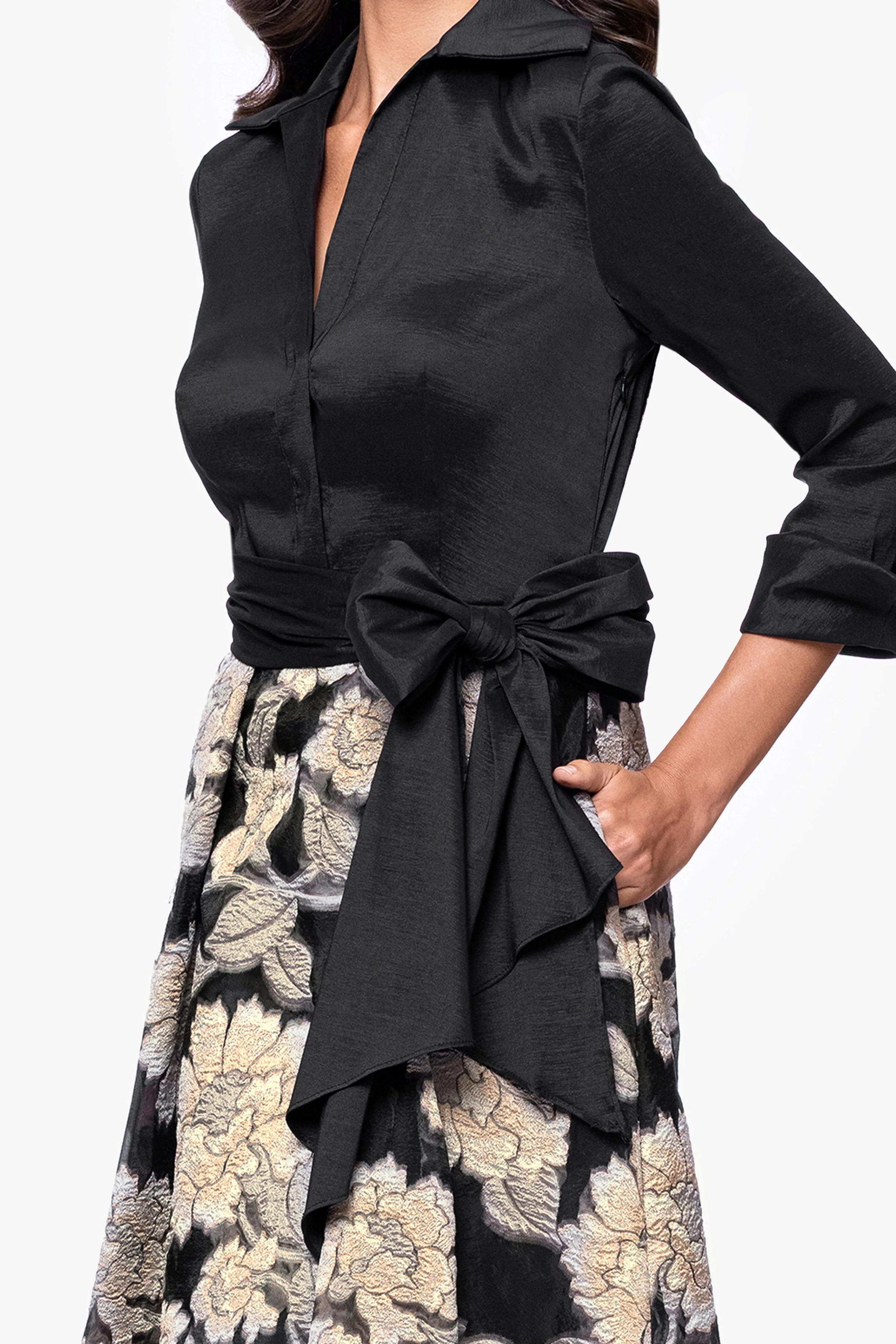 "Constance" Taffeta and Brocade 3/4 Sleeve Floor Length Dress sold by Betsy & Adam product image thumbnail 2