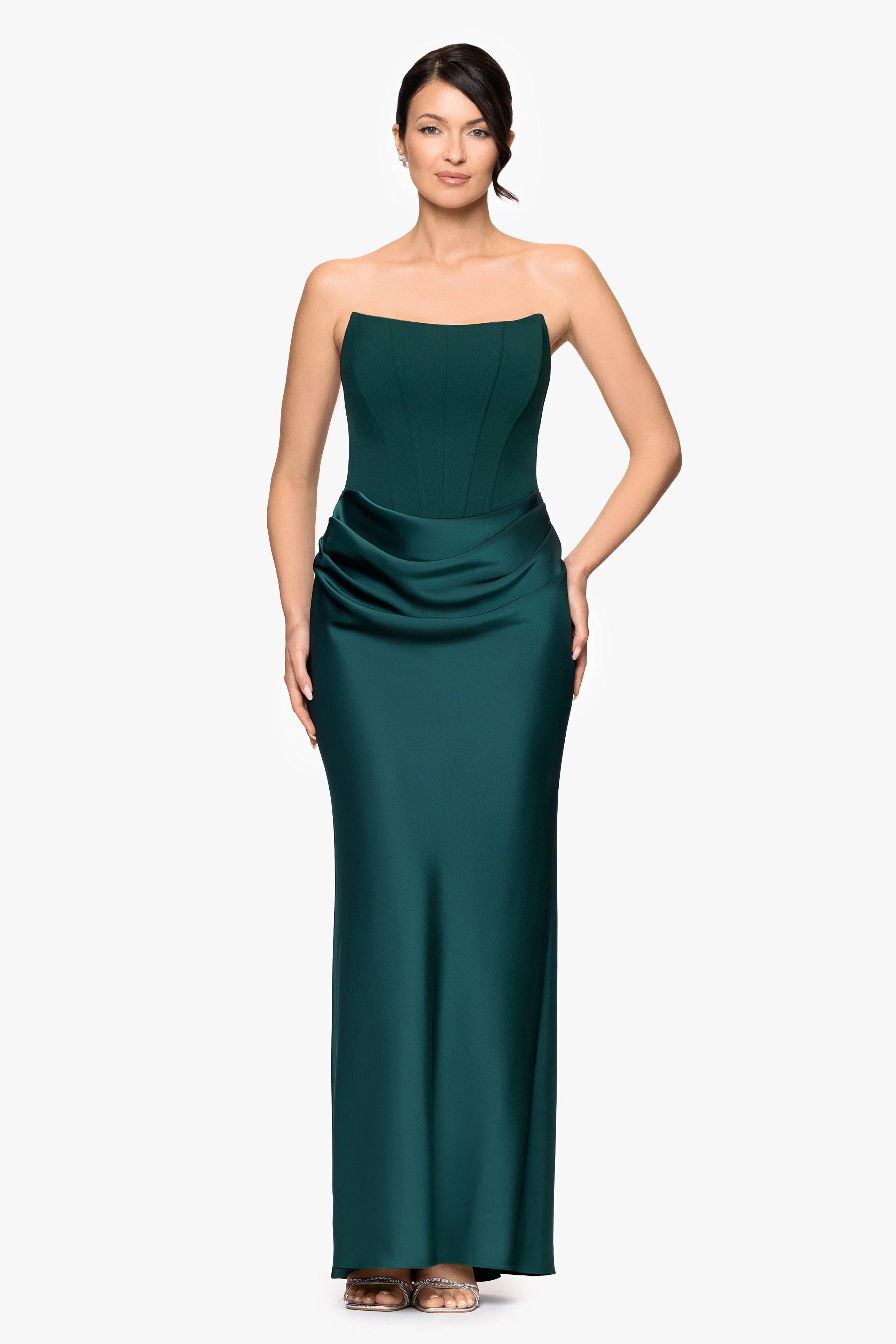 Petite "Debra" Long Strapless Scuba Crepe and Satin Gown sold by Betsy & Adam