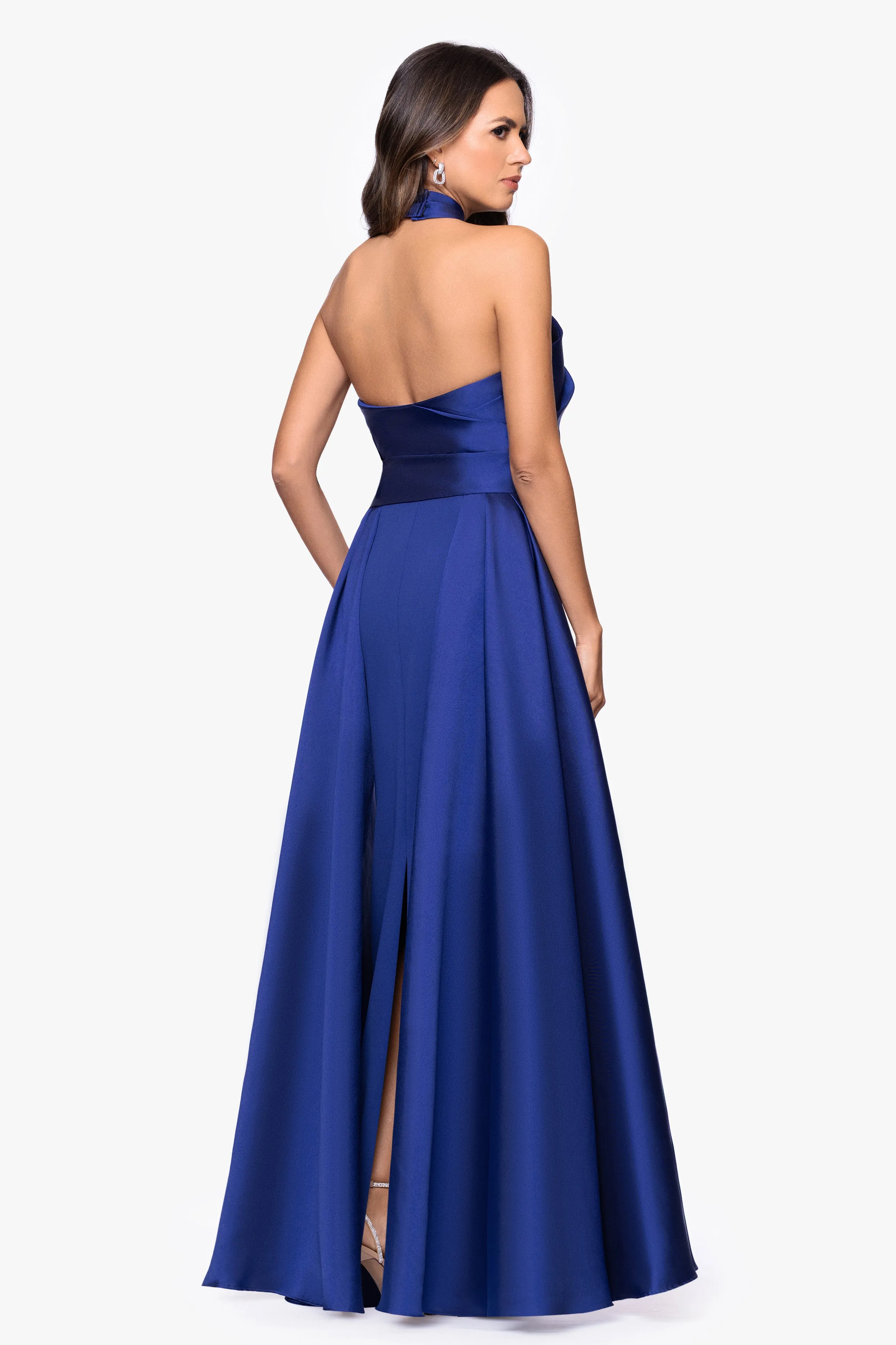 "Dina" Scuba Crepe Twist Halter Neck Floor Length Gown sold by Betsy & Adam product image thumbnail 3