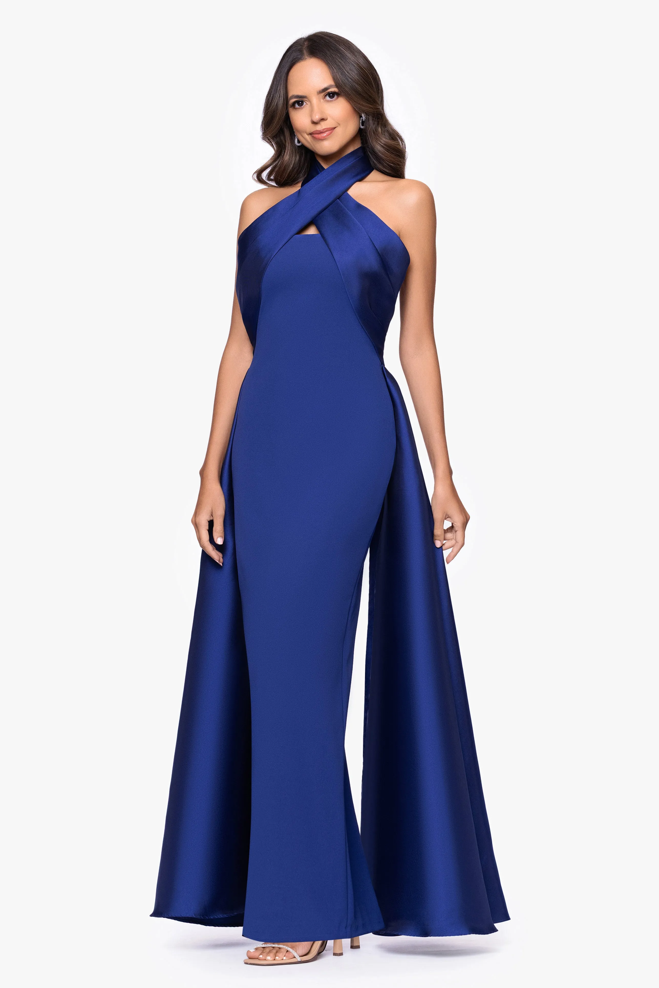 "Dina" Scuba Crepe Twist Halter Neck Floor Length Gown sold by Betsy & Adam product image thumbnail 4