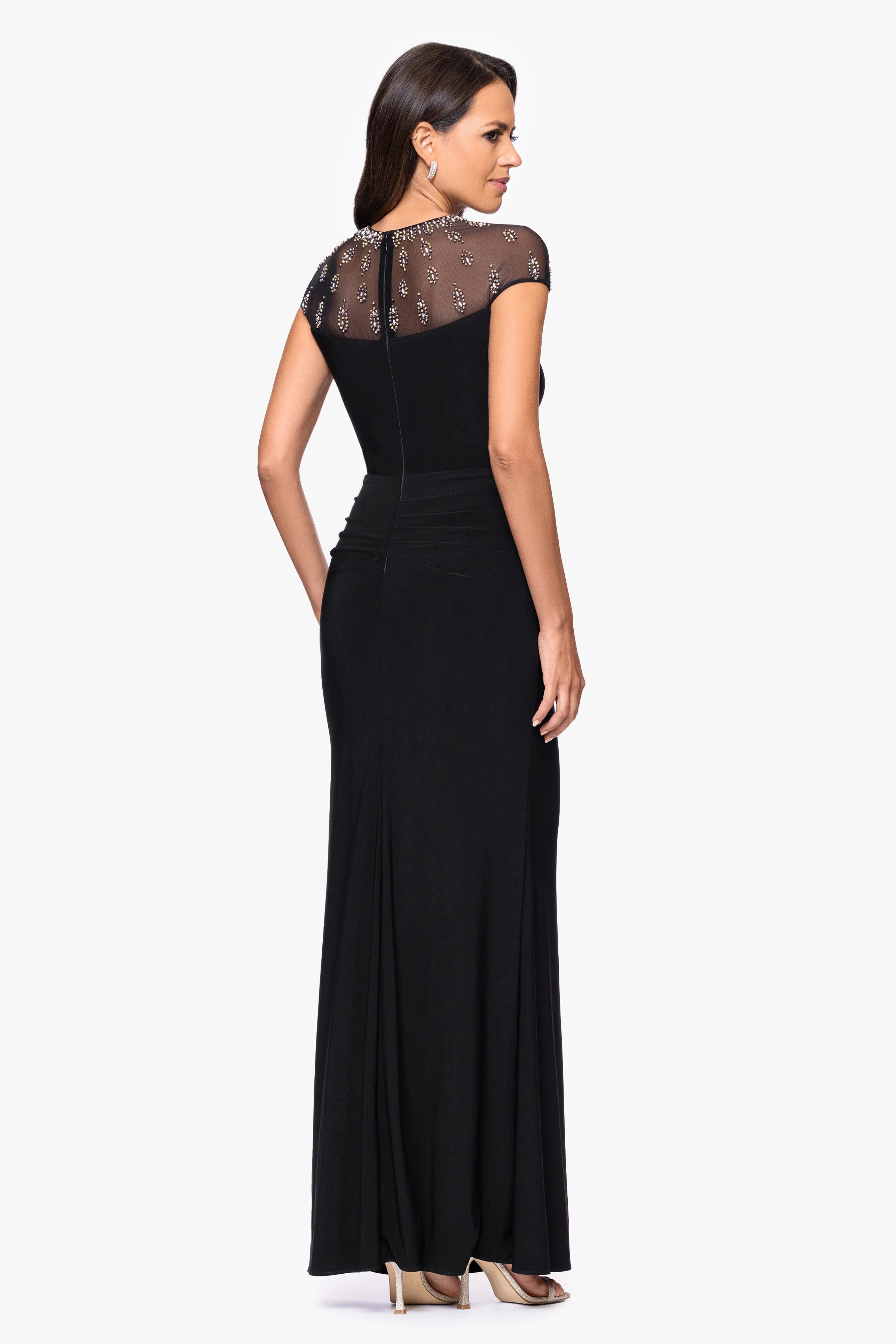 Petite "Nina" Jersey Knit Embellished Illusion Neckline sold by Betsy & Adam product image thumbnail 3