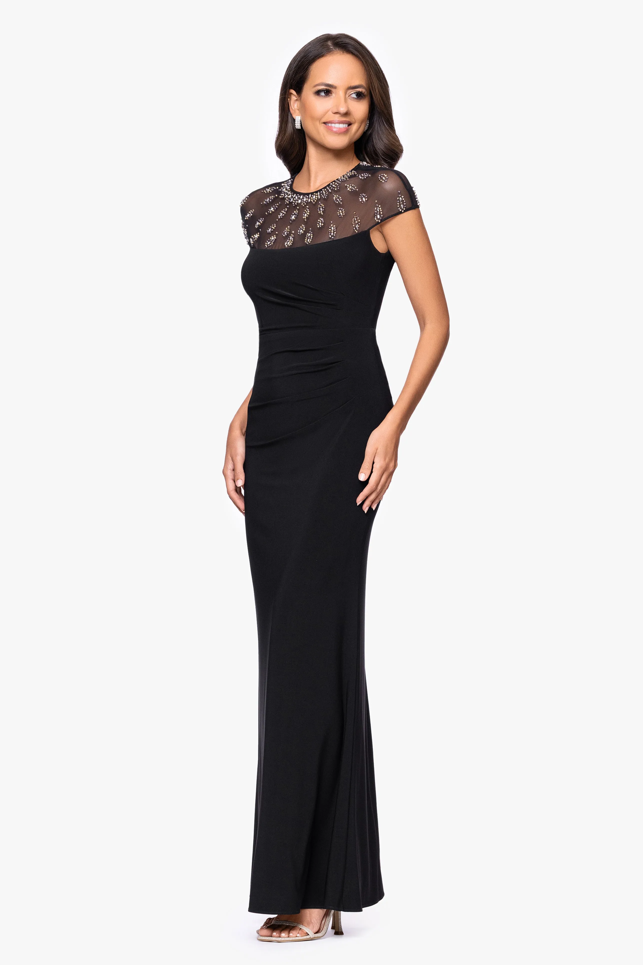 Petite "Nina" Jersey Knit Embellished Illusion Neckline sold by Betsy & Adam product image thumbnail 4