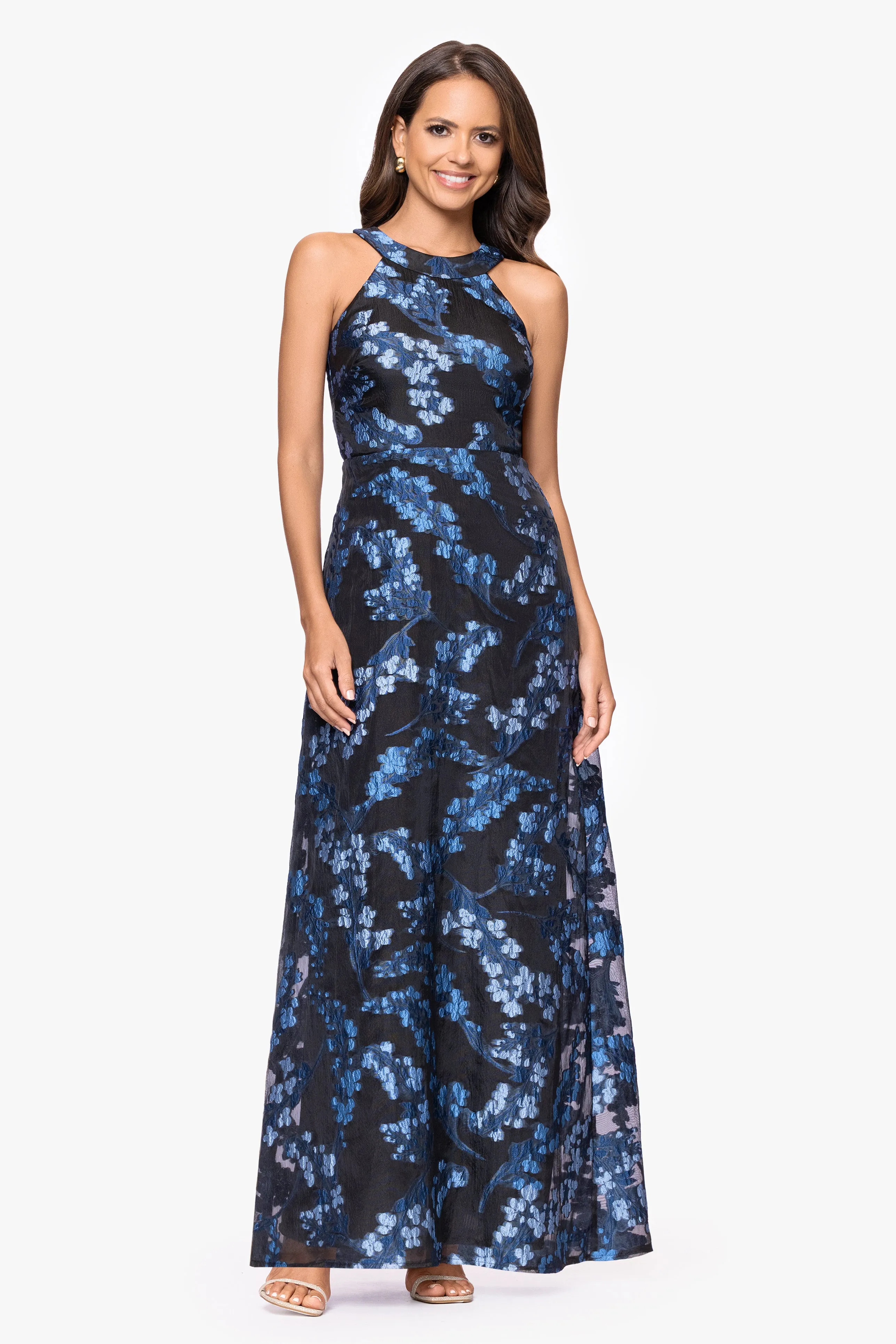 "Leila" Organza Brocade One Shoulder Floor Length Dress sold by Betsy & Adam