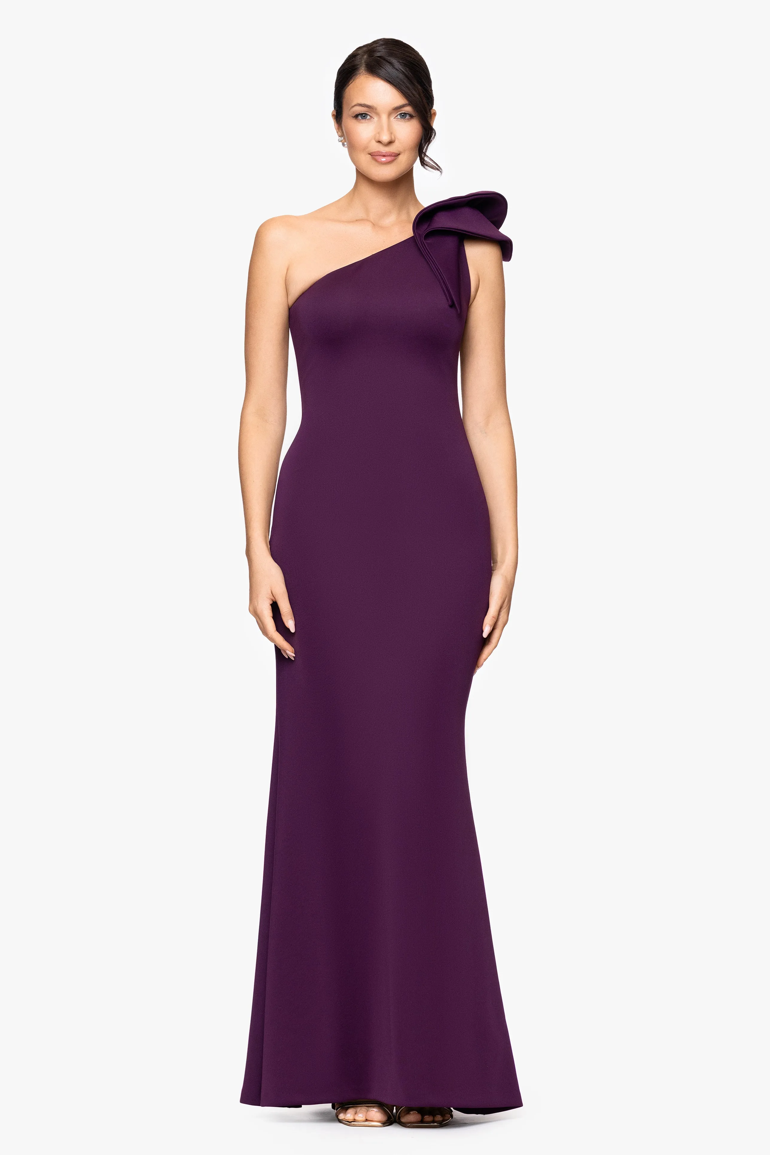 "Daisy" Long Scuba Crepe One Shoulder Dress sold by Betsy & Adam