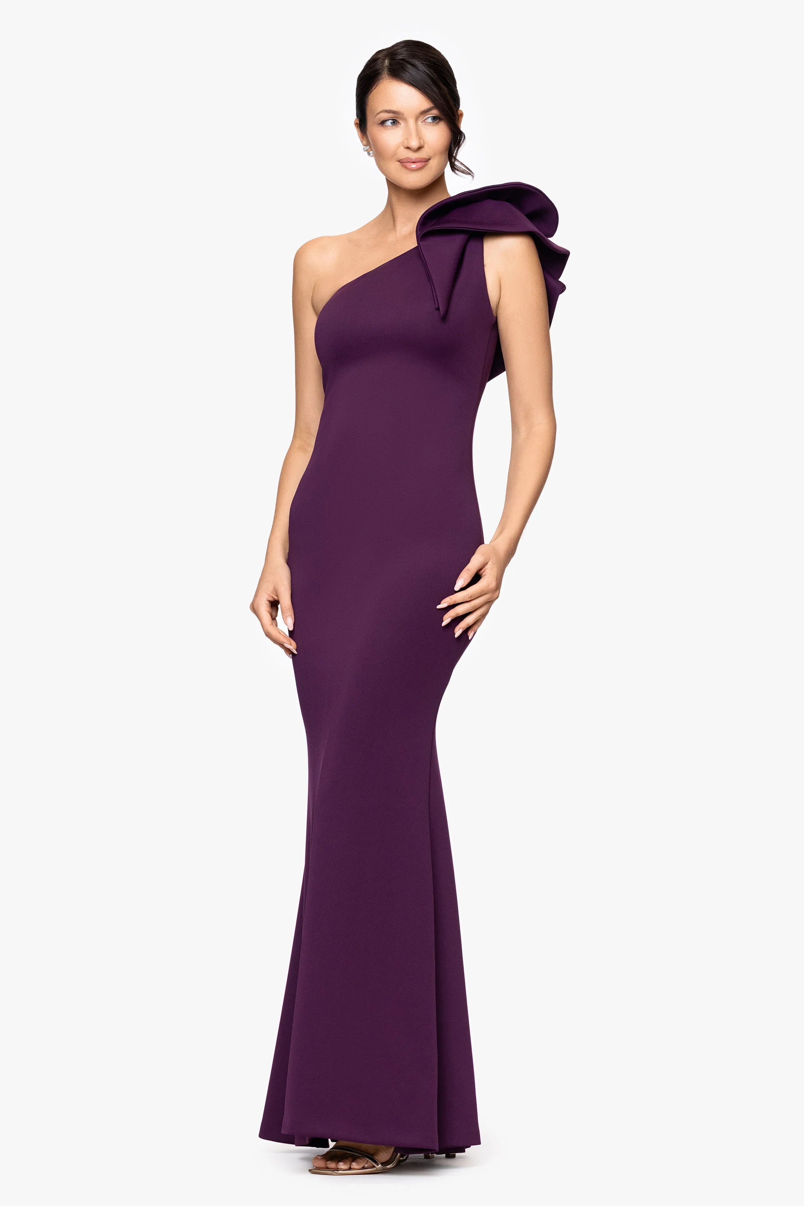 "Daisy" Long Scuba Crepe One Shoulder Dress sold by Betsy & Adam product image thumbnail 4