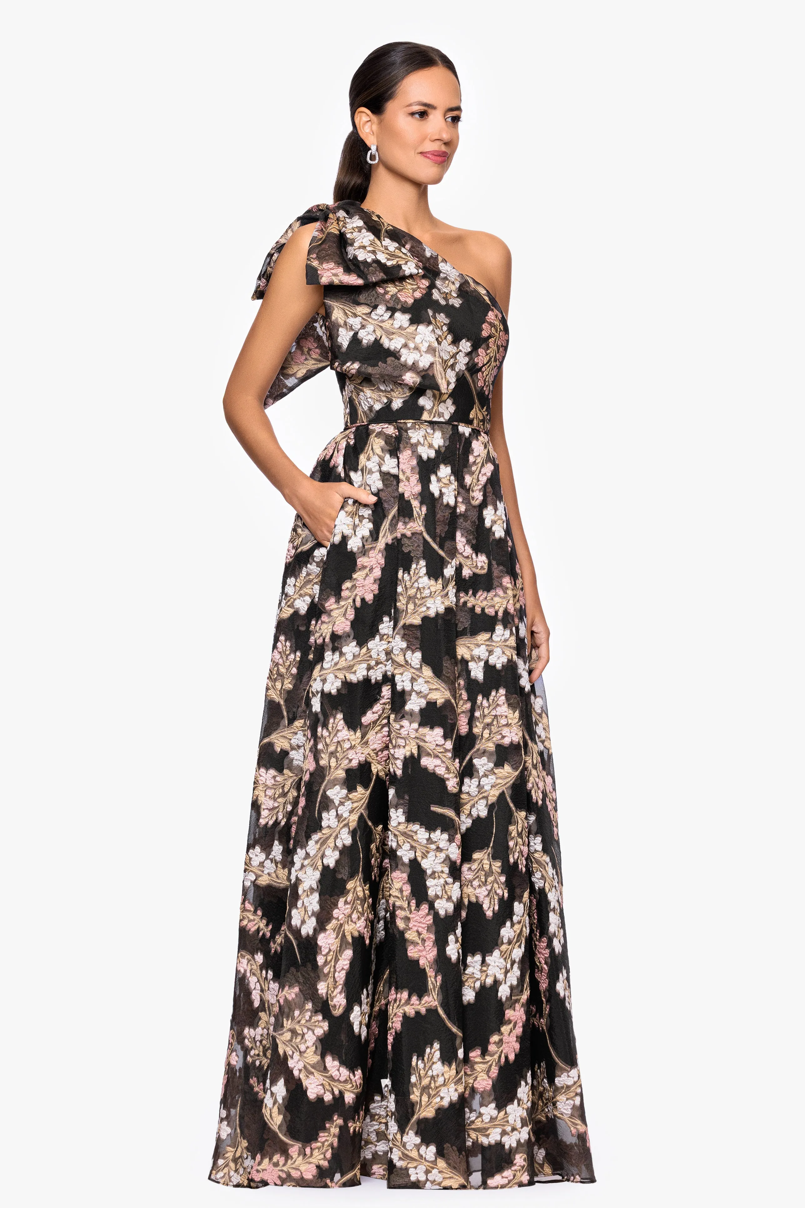 Petite "Josanne" Organza Brocade One Shoulder Floor Length Dress sold by Betsy & Adam product image thumbnail 4