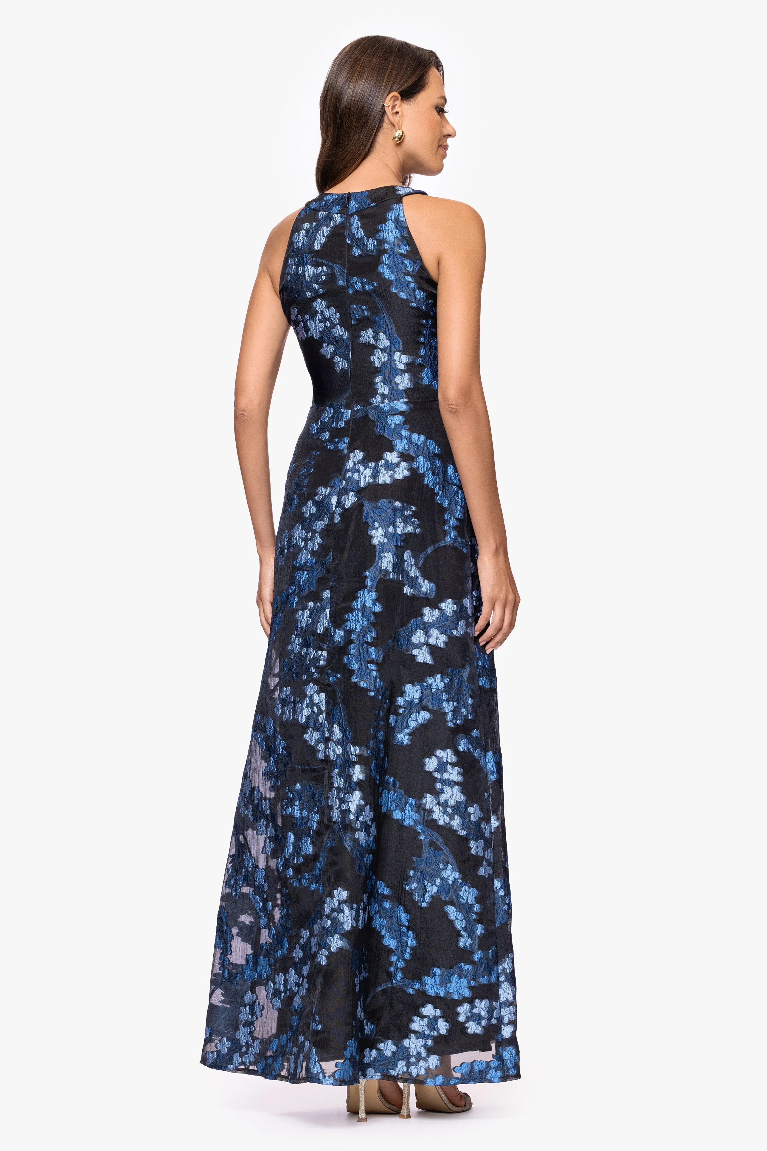 Petite "Leila" Organza Brocade Halter Neck Floor Length Dress sold by Betsy & Adam product image thumbnail 3