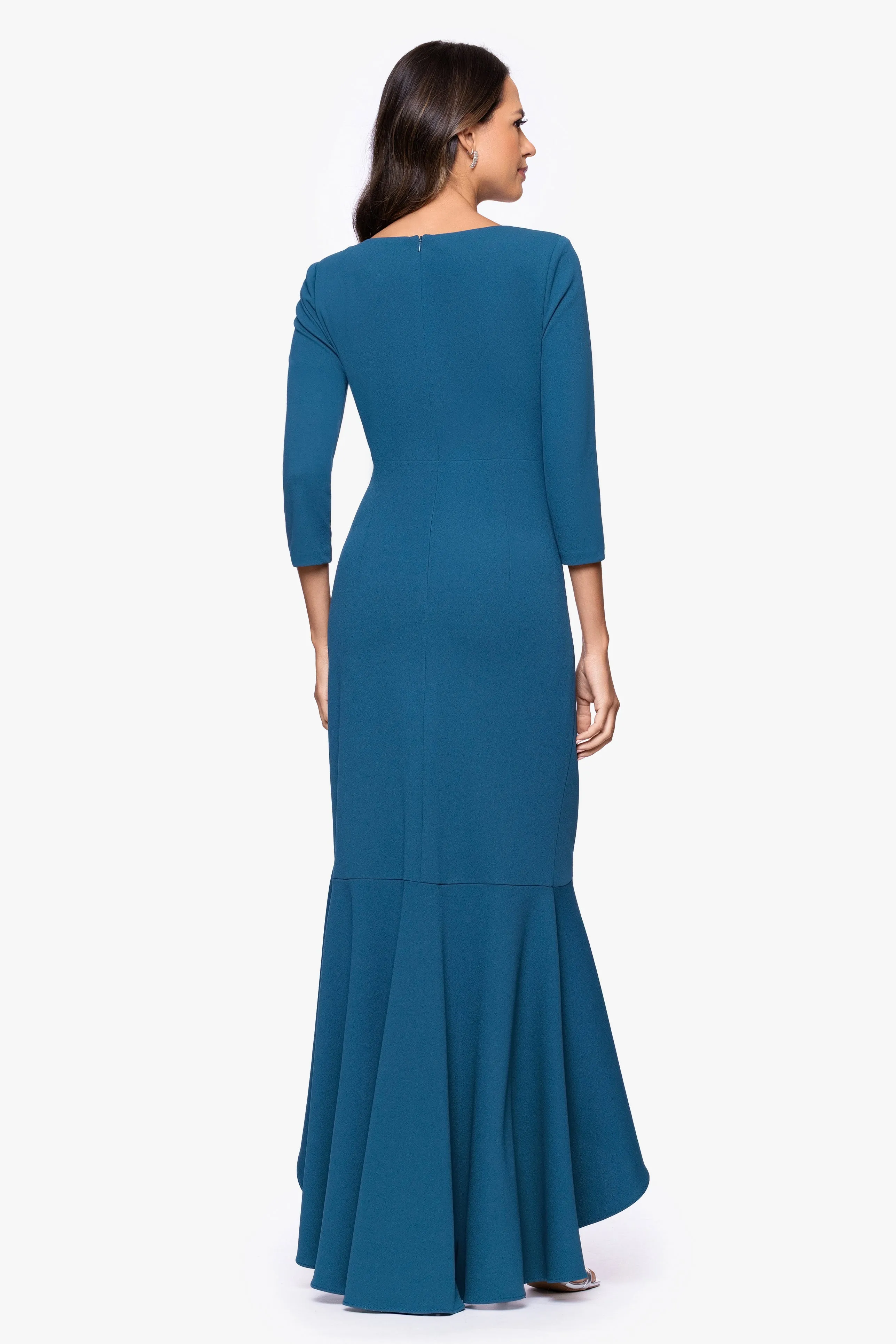"Pauline" Scuba Crepe 3/4 Sleeve Ruffle Floor Length Dress sold by Betsy & Adam product image thumbnail 3