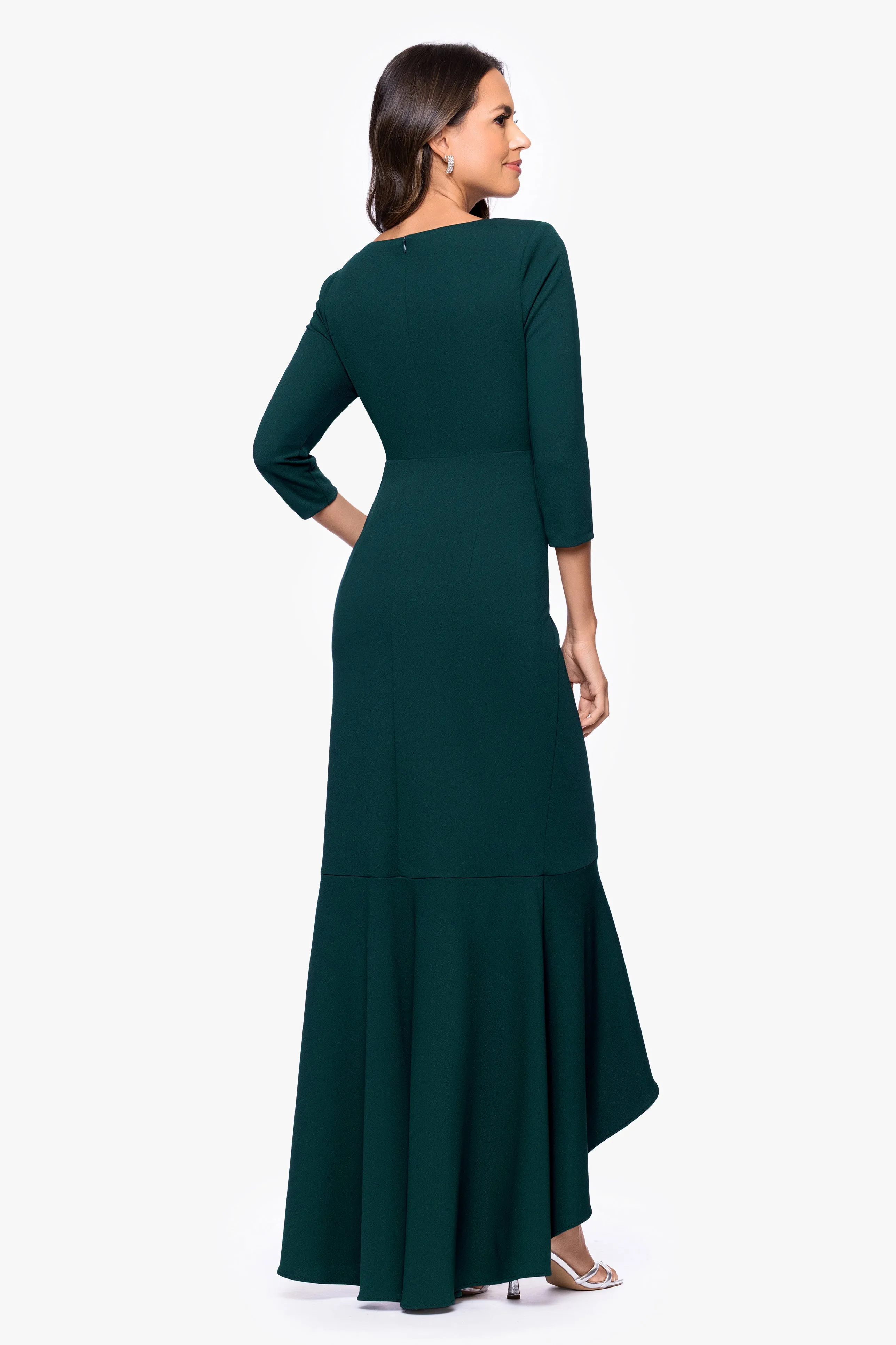 "Pauline" Scuba Crepe 3/4 Sleeve Ruffle Floor Length Dress sold by Betsy & Adam product image thumbnail 3