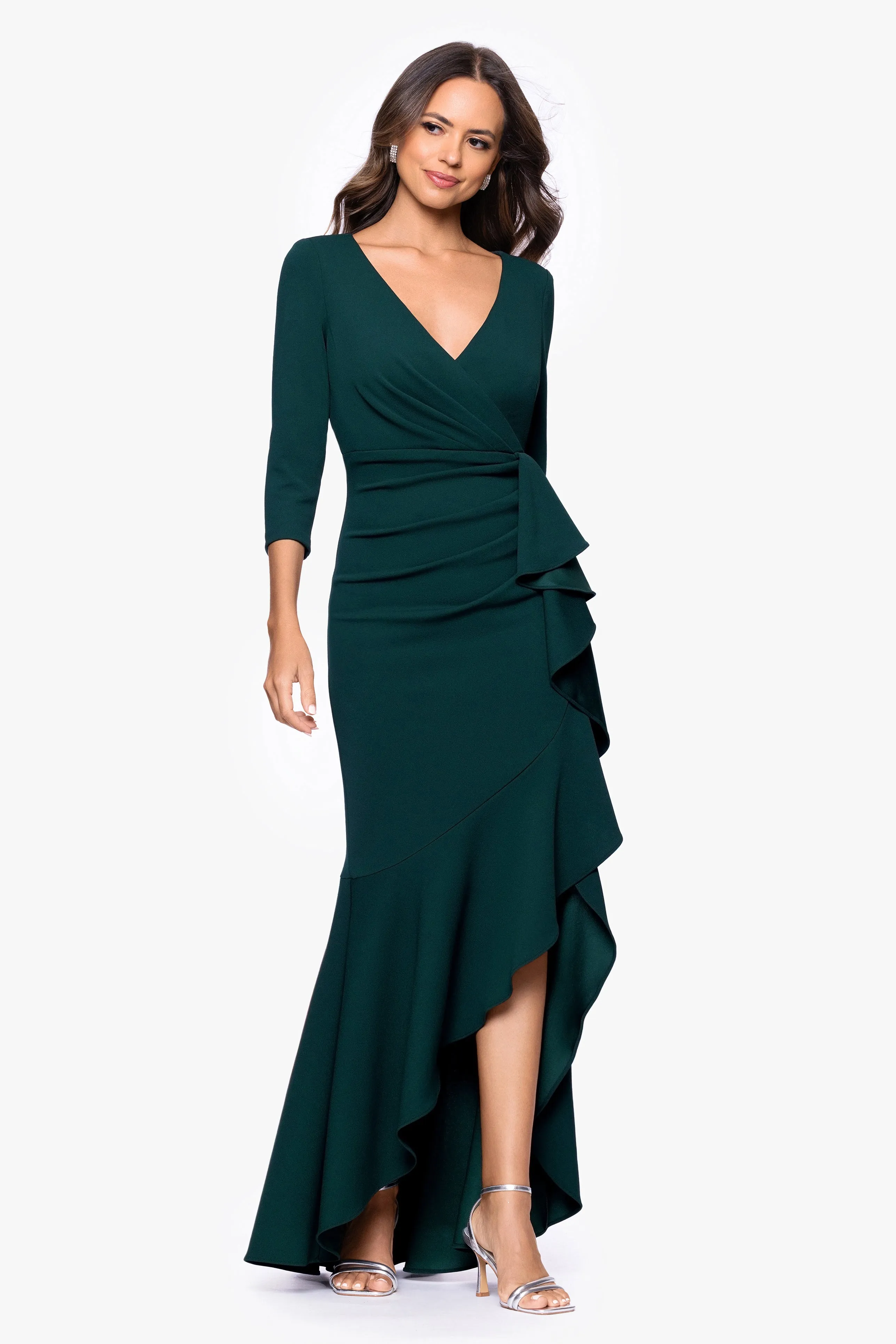 "Pauline" Scuba Crepe 3/4 Sleeve Ruffle Floor Length Dress sold by Betsy & Adam product image thumbnail 5