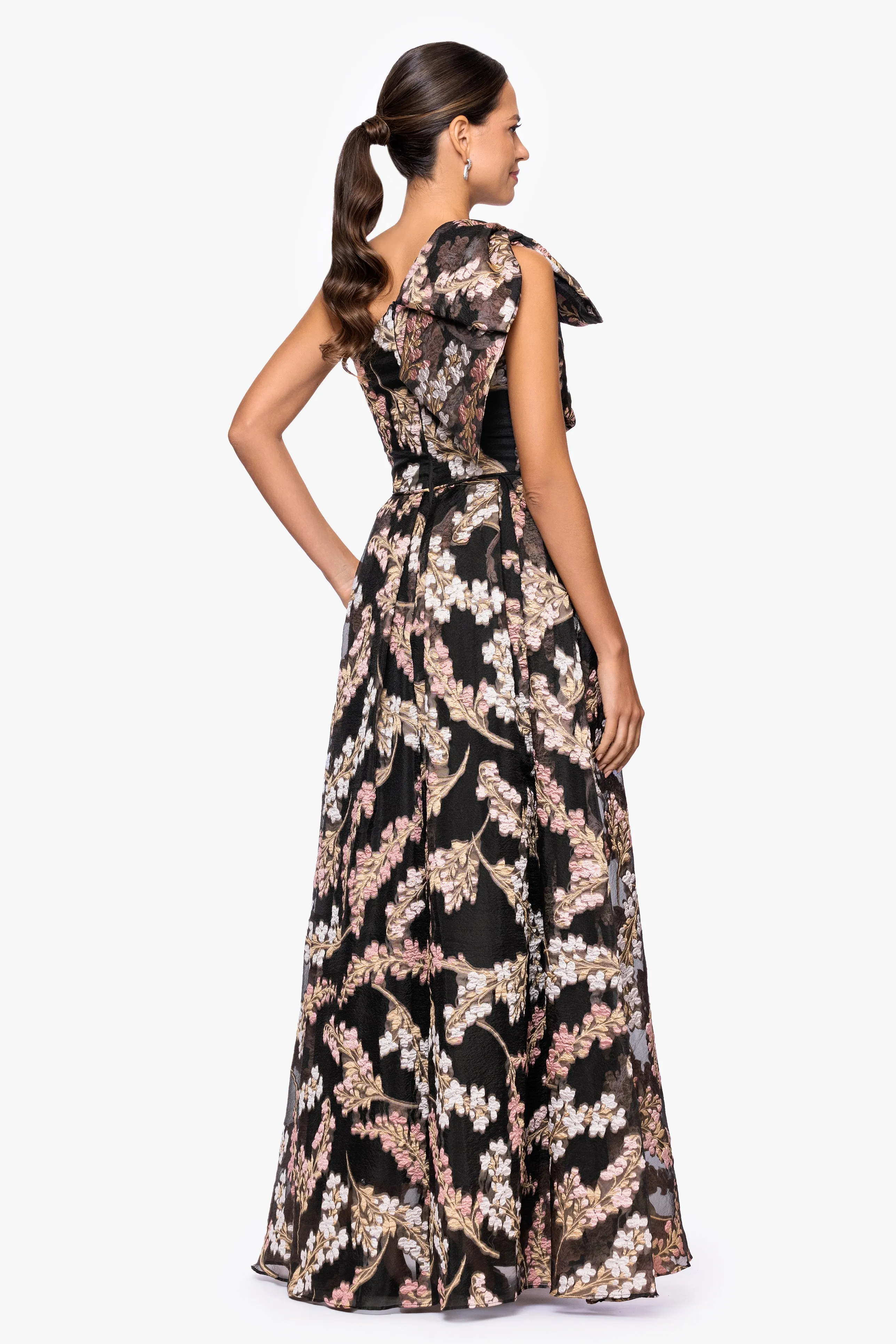 "Josanne" Organza Brocade One Shoulder Floor Length Dress sold by Betsy & Adam product image thumbnail 3