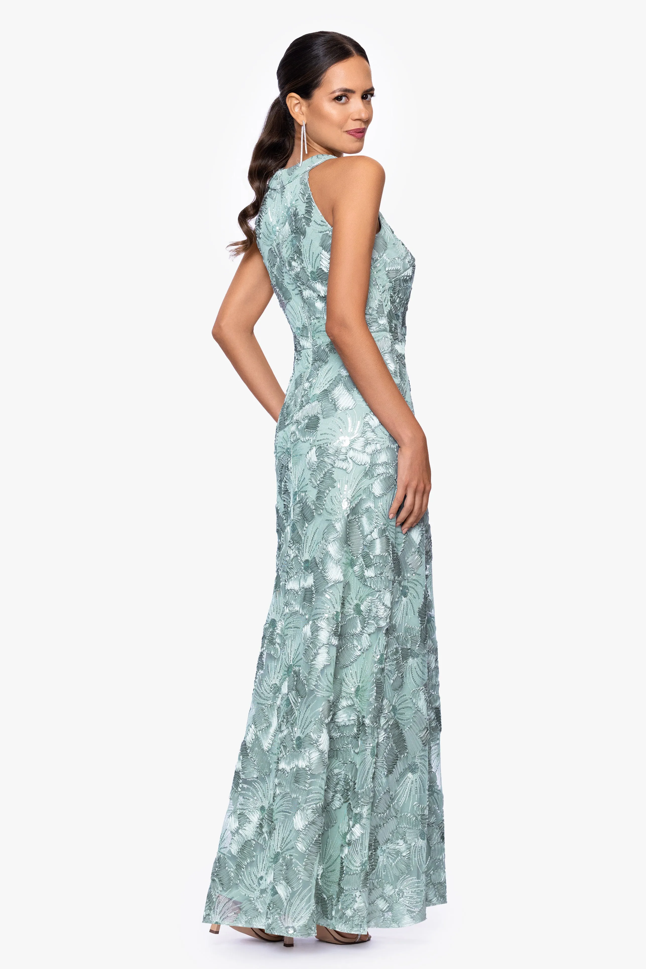 Petite "Fabiana" Halter Neck Soutache and Sequin Floor Length Dress sold by Betsy & Adam product image thumbnail 3