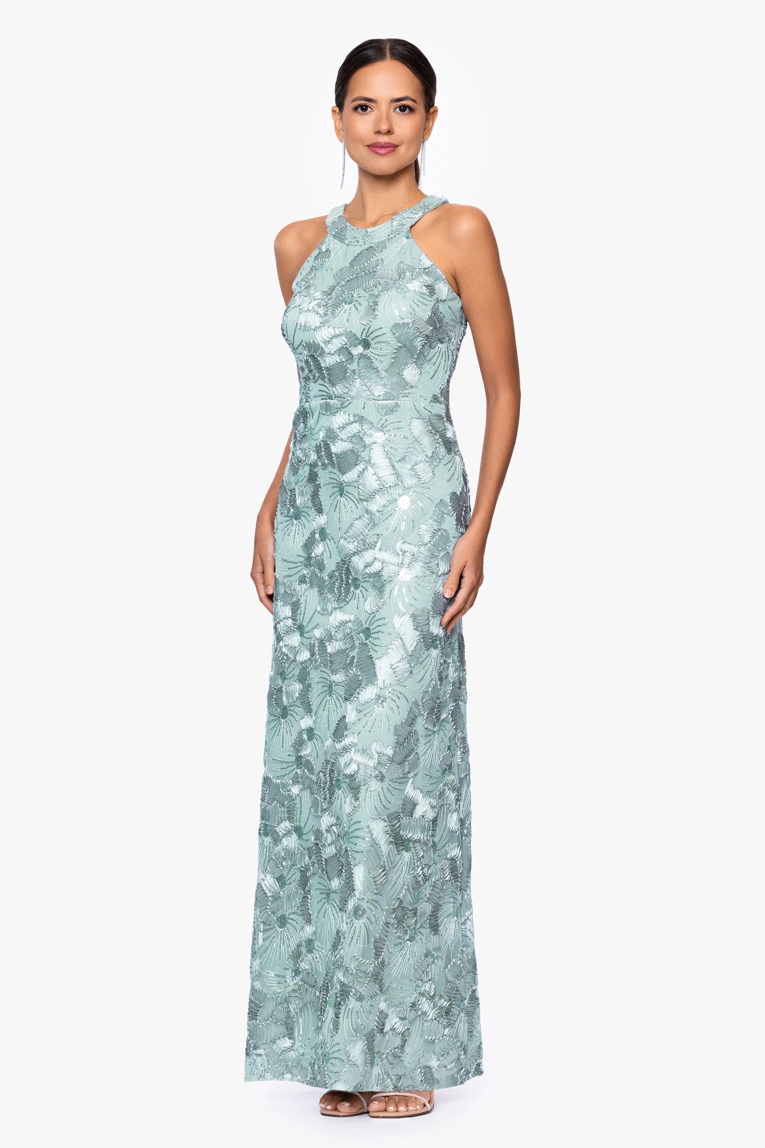 Petite "Fabiana" Halter Neck Soutache and Sequin Floor Length Dress sold by Betsy & Adam product image thumbnail 4