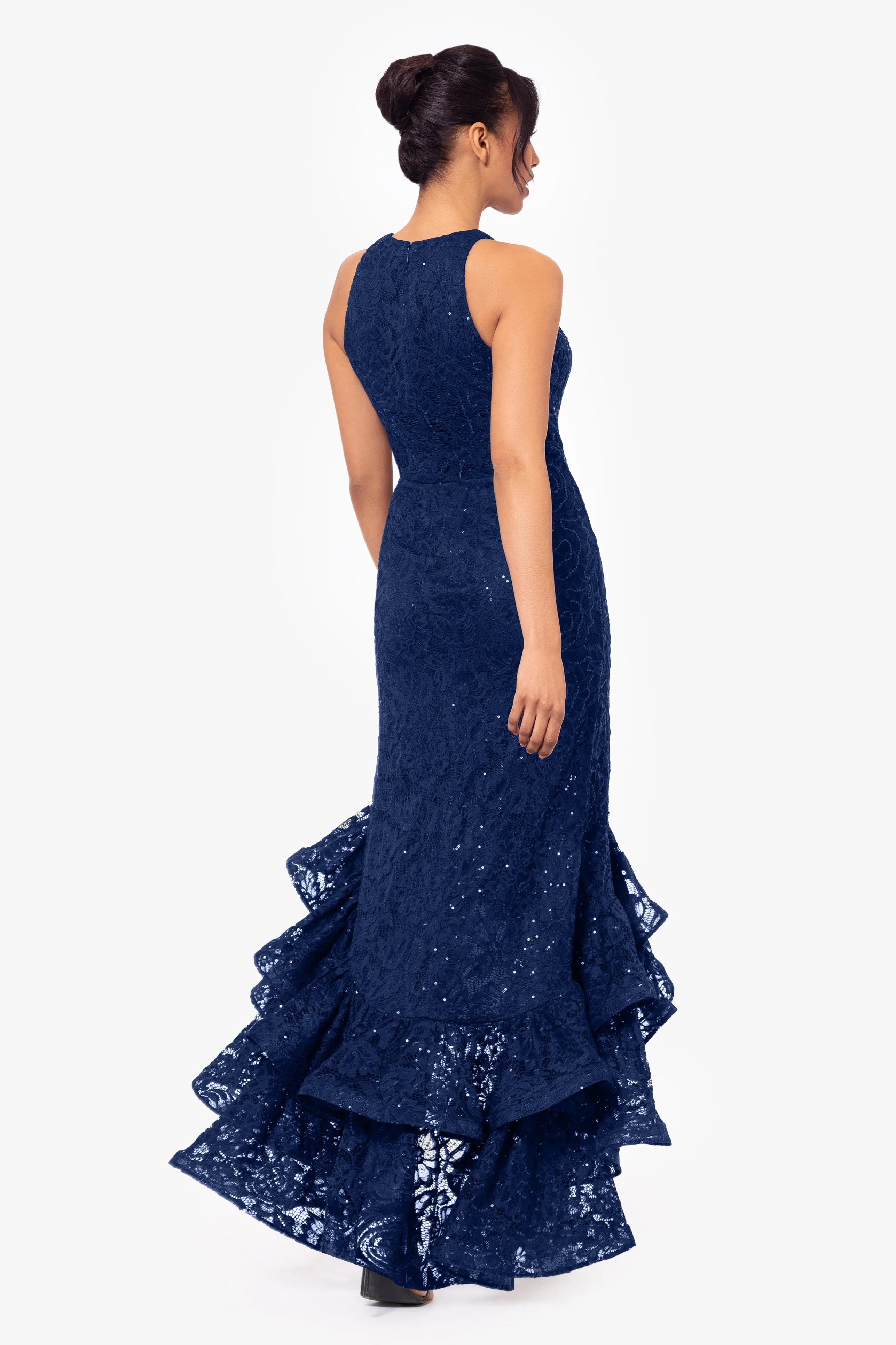 "Laurel" Sequin Lace Ruffle Slit Gown sold by Betsy & Adam product image thumbnail 2