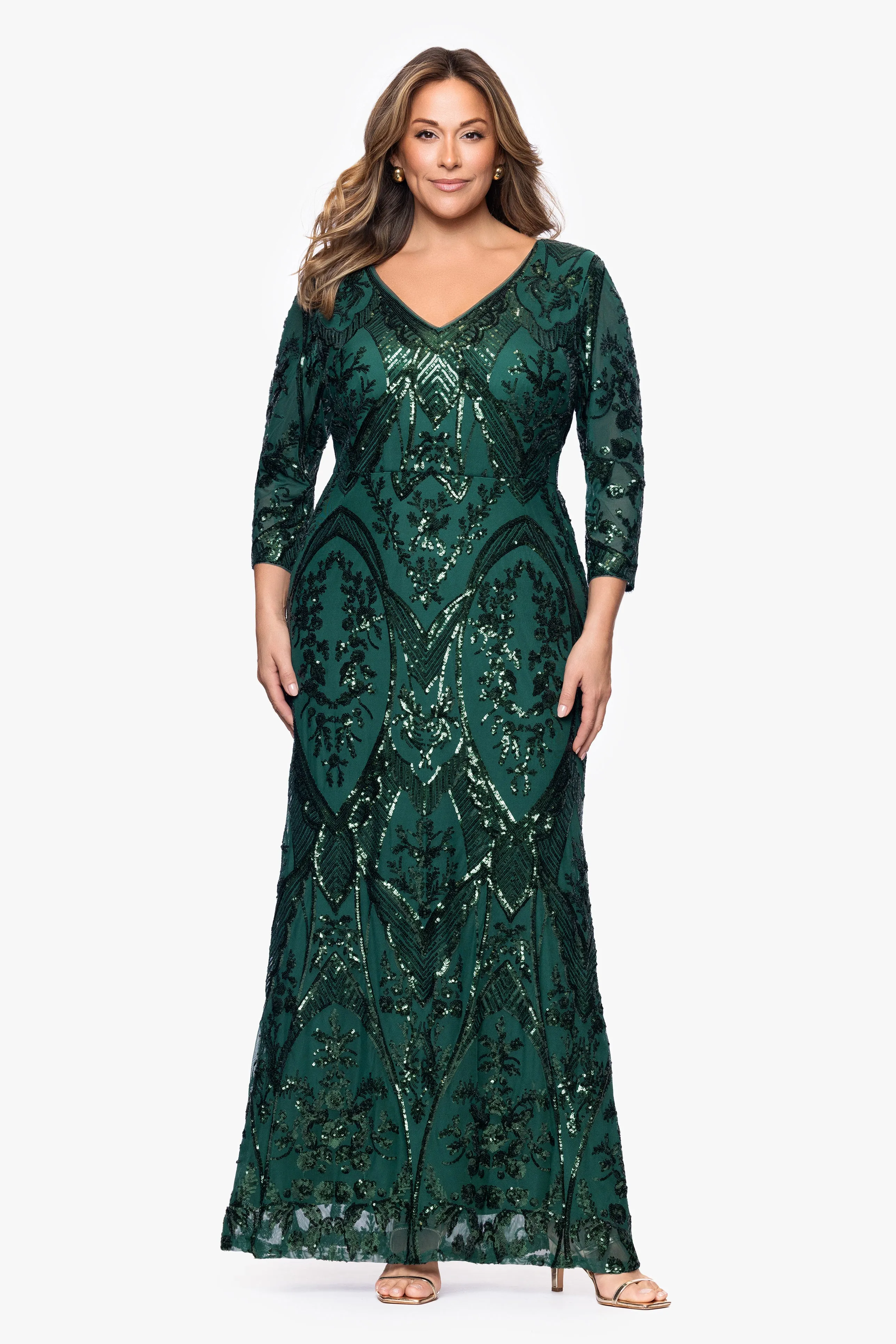 Plus "Samara" Sequin V-Neck Floor Length Dress sold by Betsy & Adam product image thumbnail 5
