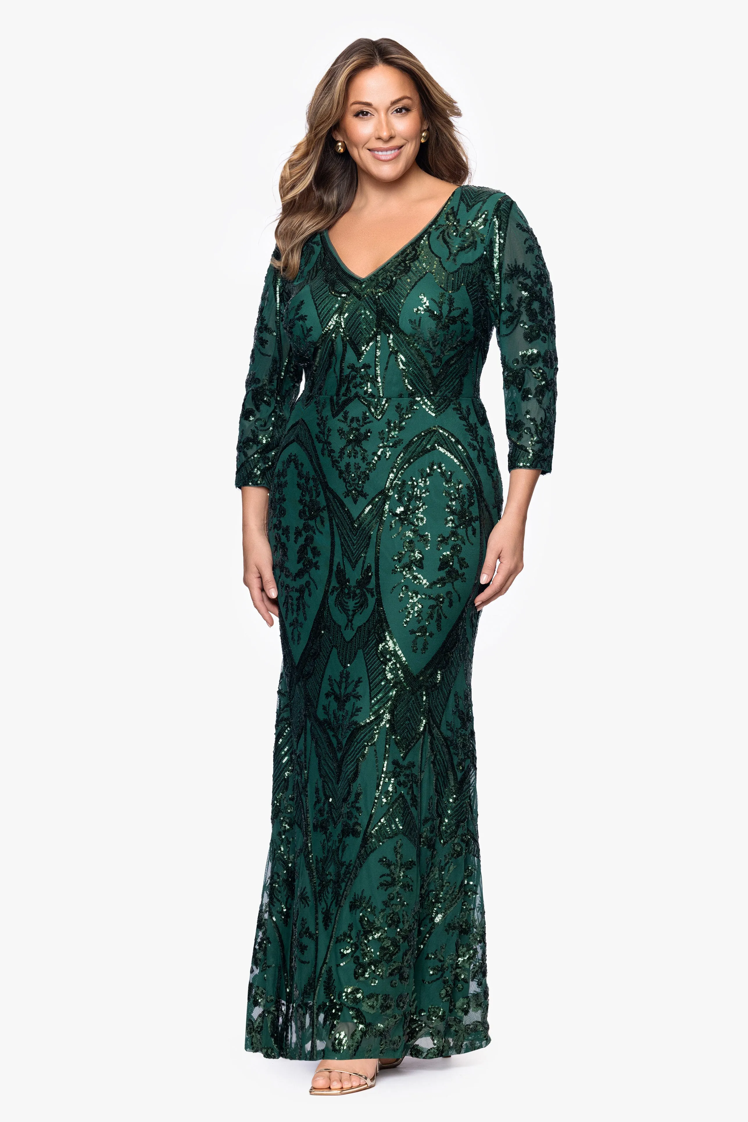 Plus "Samara" Sequin V-Neck Floor Length Dress sold by Betsy & Adam product image thumbnail 4