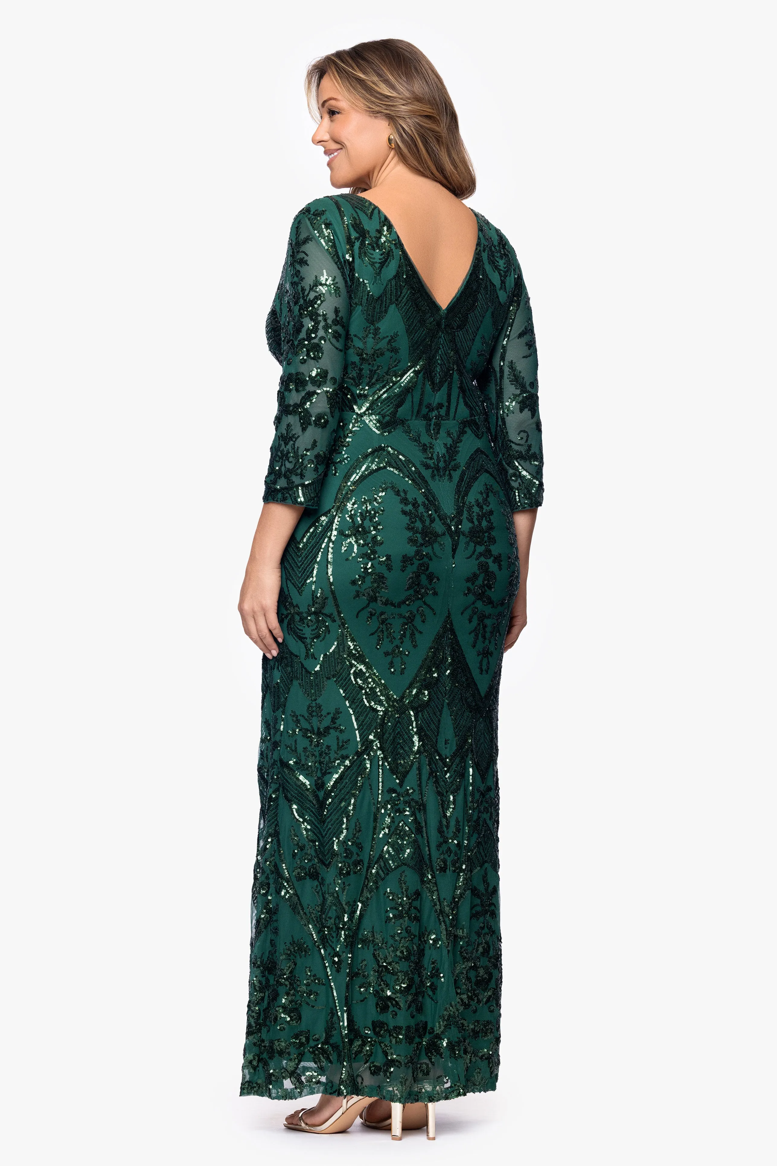 Plus "Samara" Sequin V-Neck Floor Length Dress sold by Betsy & Adam product image thumbnail 3
