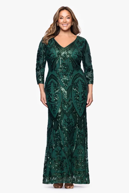 Plus "Samara" Sequin V-Neck Floor Length Dress sold by Betsy & Adam