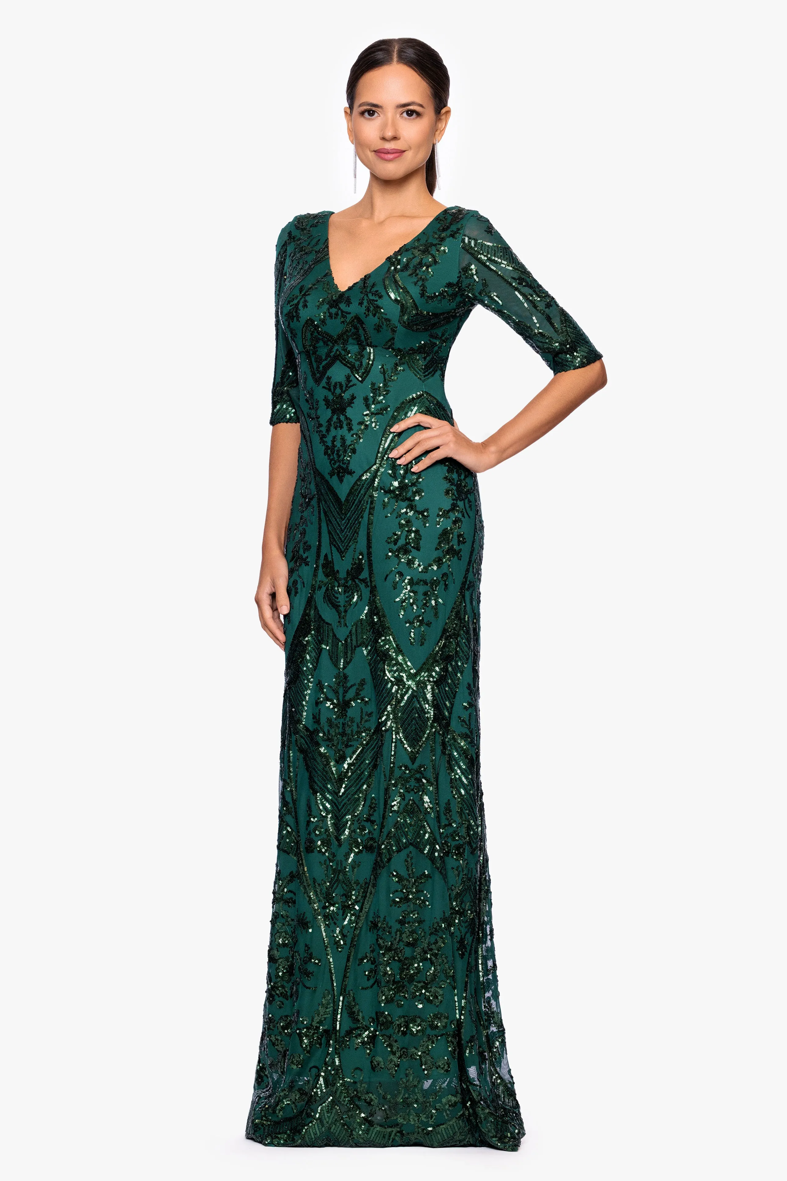 Petite "Samara" Sequin V-Neck Floor Length Dress sold by Betsy & Adam product image thumbnail 4