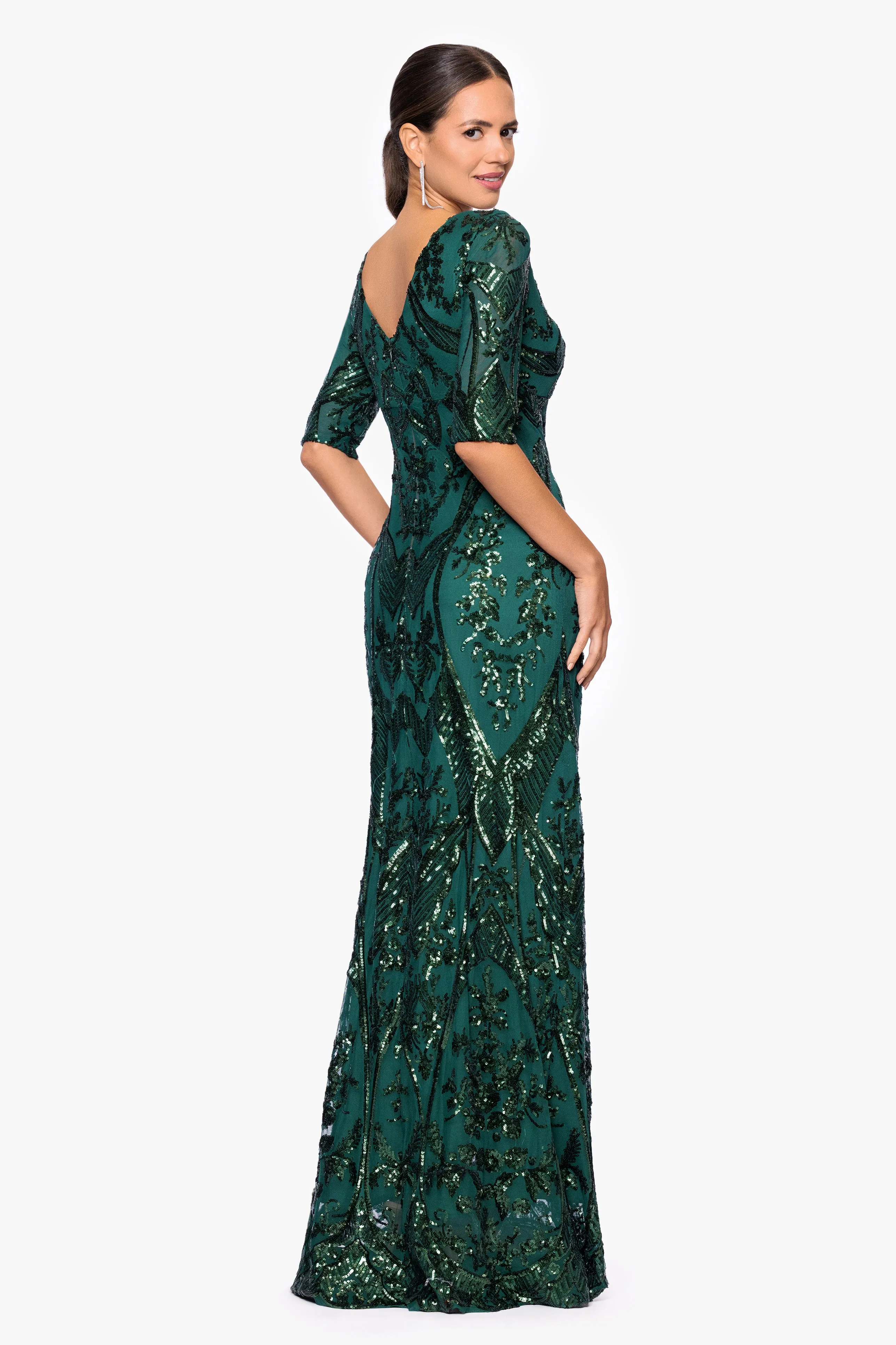 Petite "Samara" Sequin V-Neck Floor Length Dress sold by Betsy & Adam product image thumbnail 3
