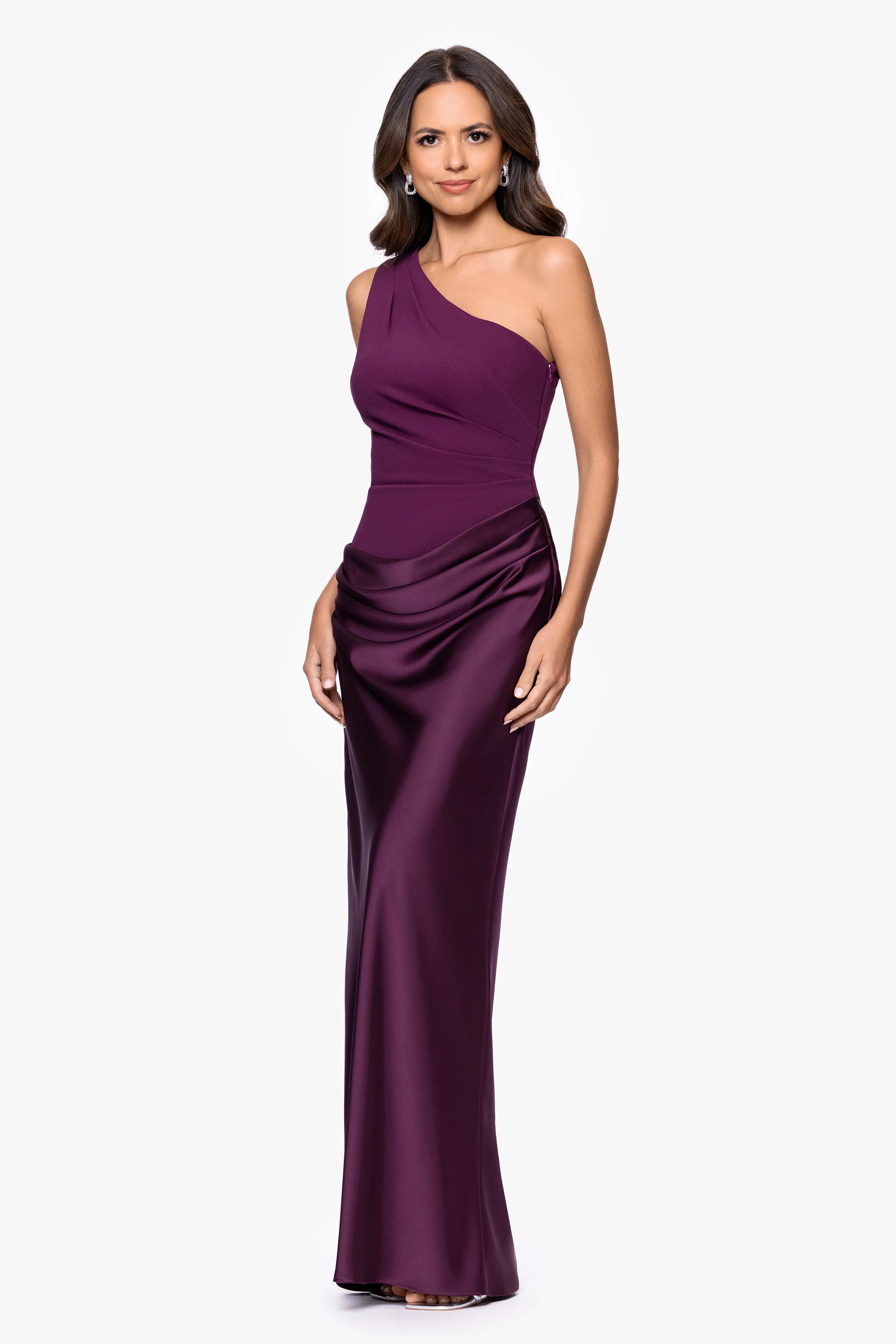 "Josie" Scuba Crepe and Satin One Shoulder Floor Length Dress sold by Betsy & Adam product image thumbnail 4