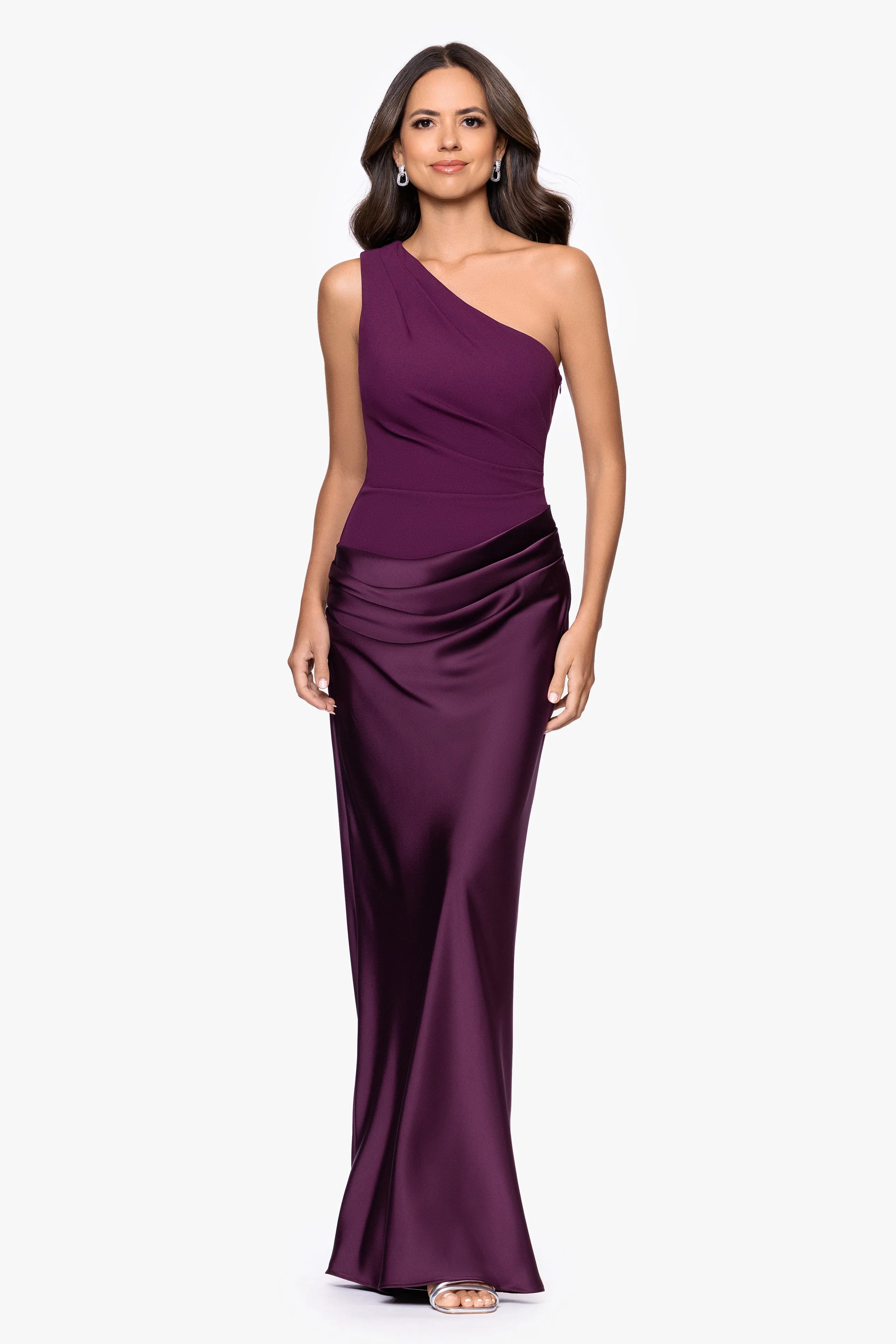 "Josie" Scuba Crepe and Satin One Shoulder Floor Length Dress sold by Betsy & Adam product image thumbnail 5