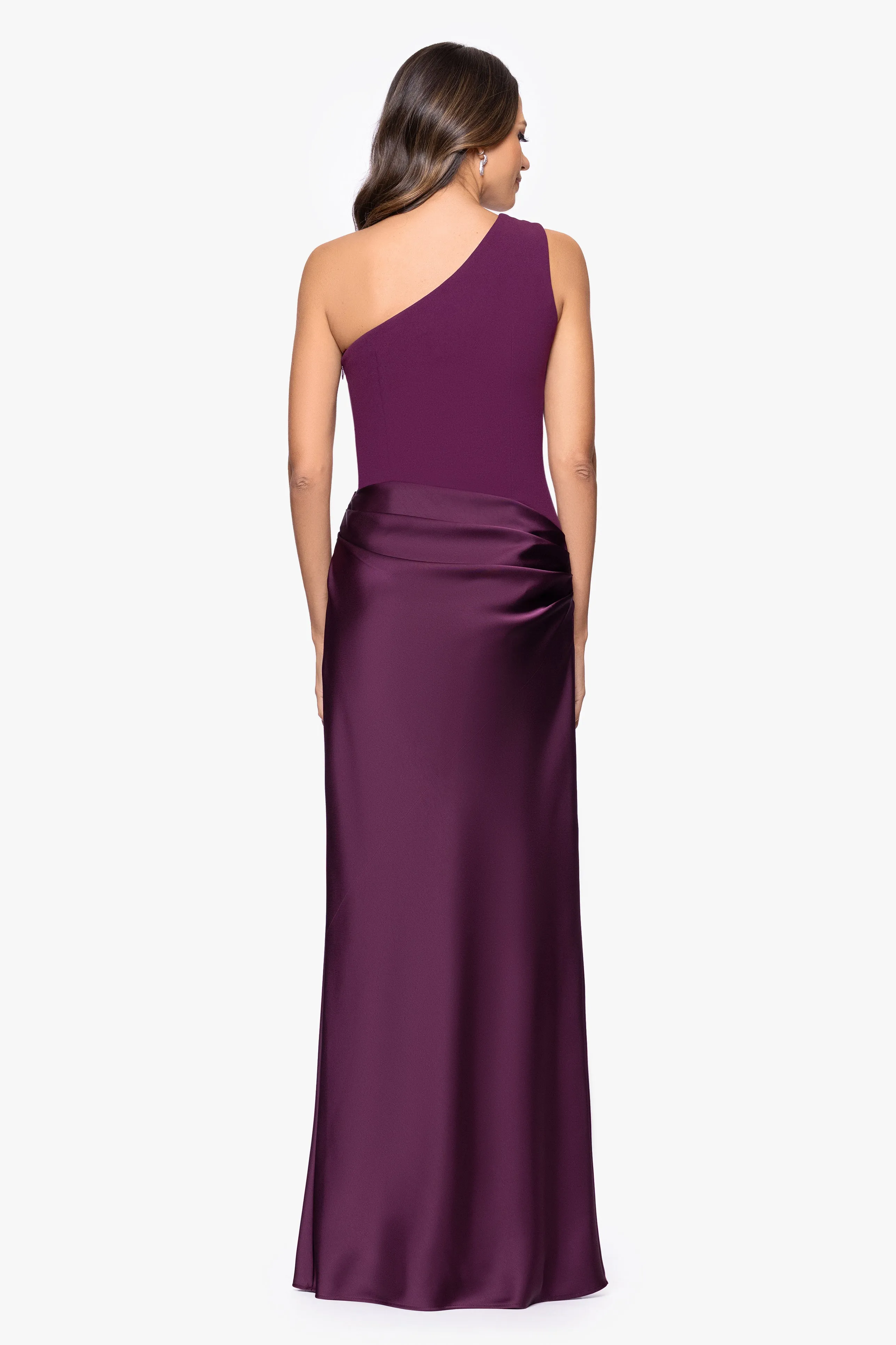 "Josie" Scuba Crepe and Satin One Shoulder Floor Length Dress sold by Betsy & Adam product image thumbnail 3