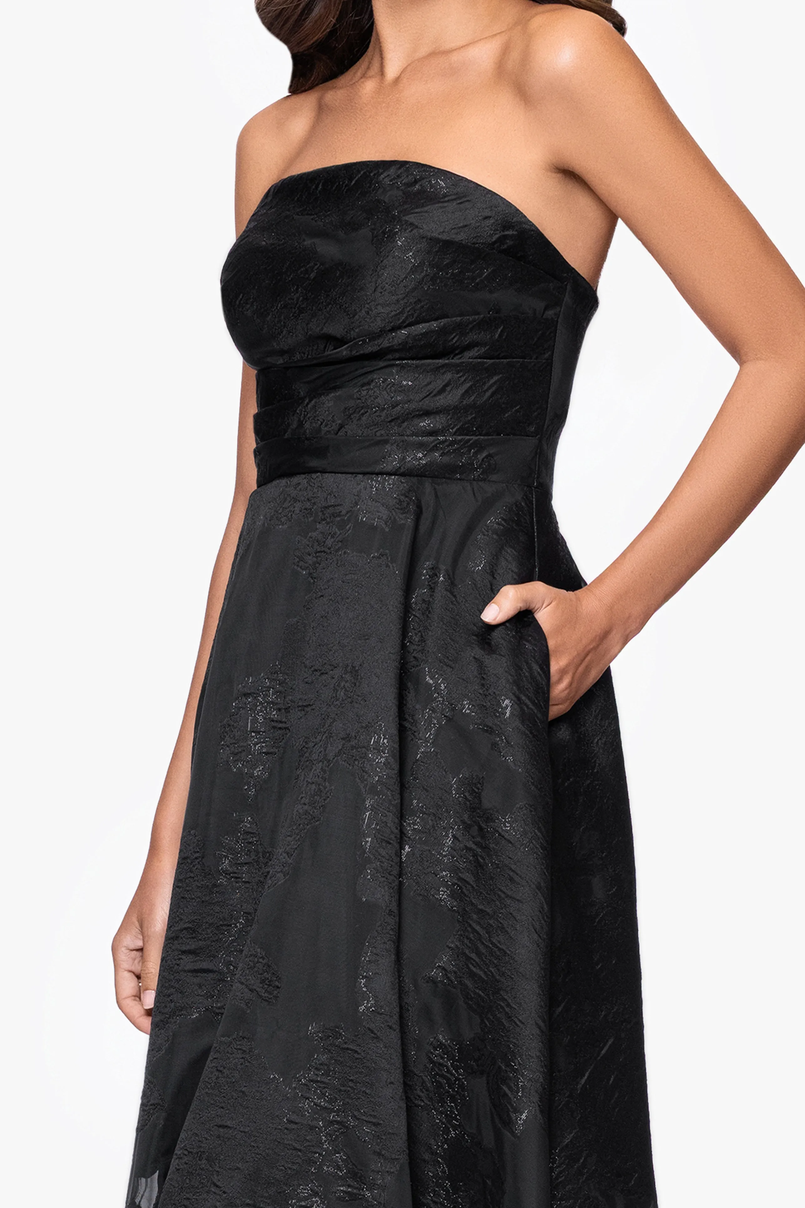 "Ellie" Organza Brocade Strapless Floor Length Gown sold by Betsy & Adam product image thumbnail 2