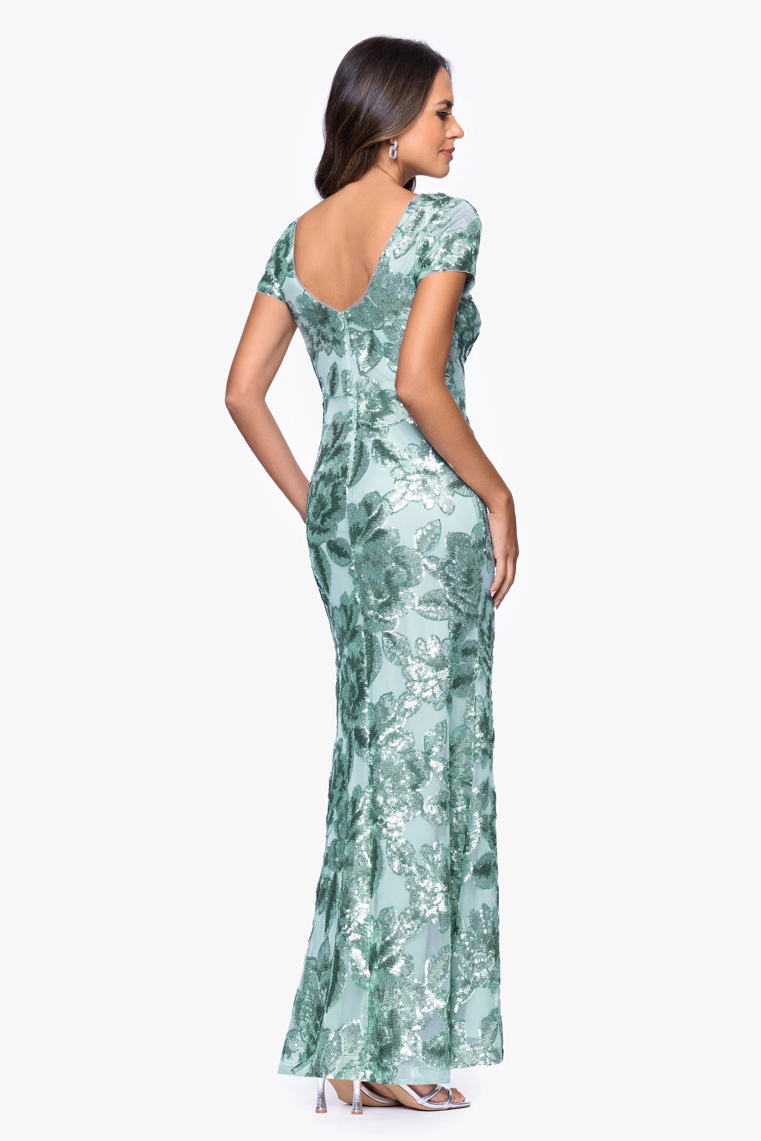 Petite "Lyanna" Sequin Mesh Cap Sleeve Floor Length Dress sold by Betsy & Adam product image thumbnail 3