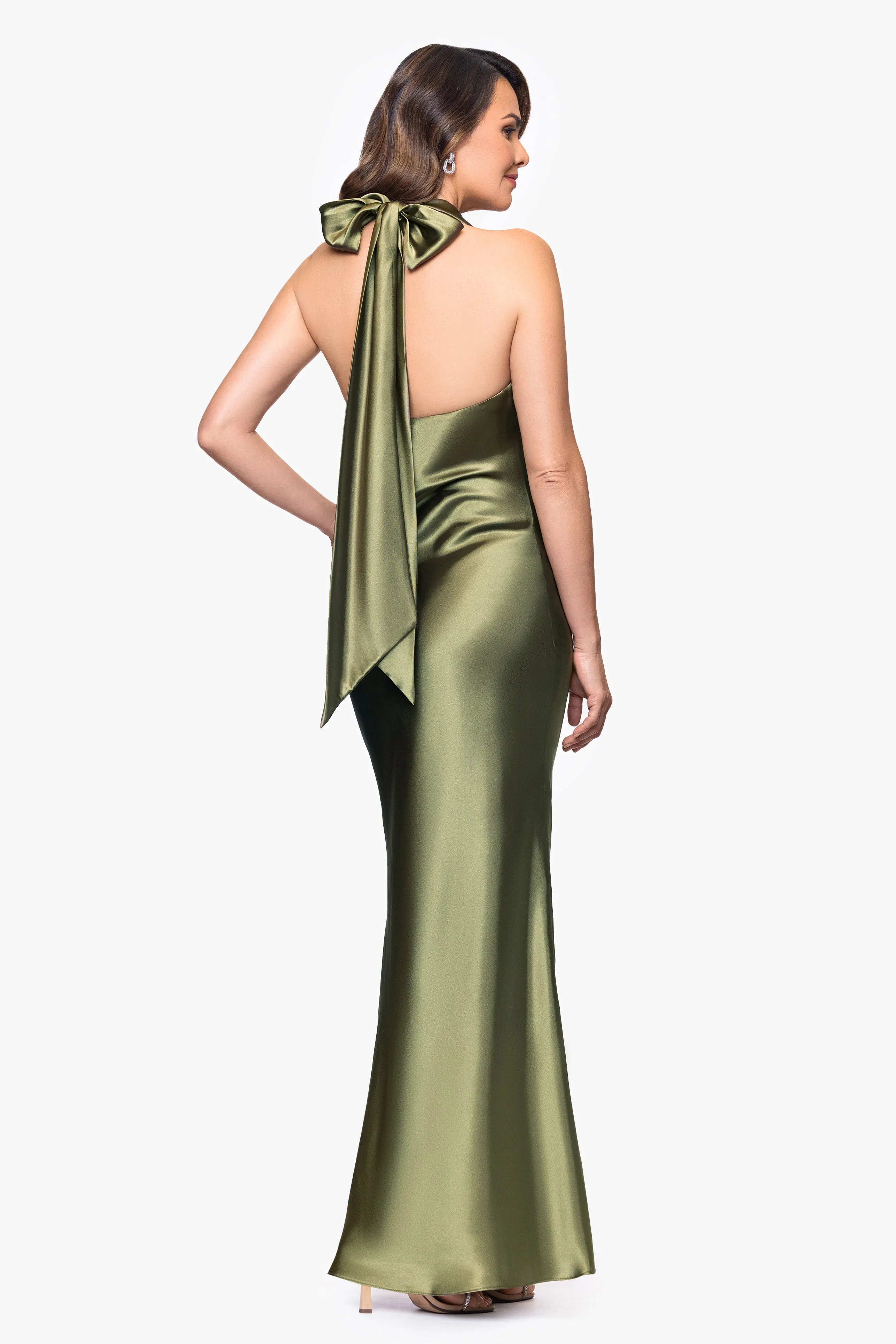 Petite "Shannon" Halter Necktie Floor Length Dress sold by Betsy & Adam product image thumbnail 3