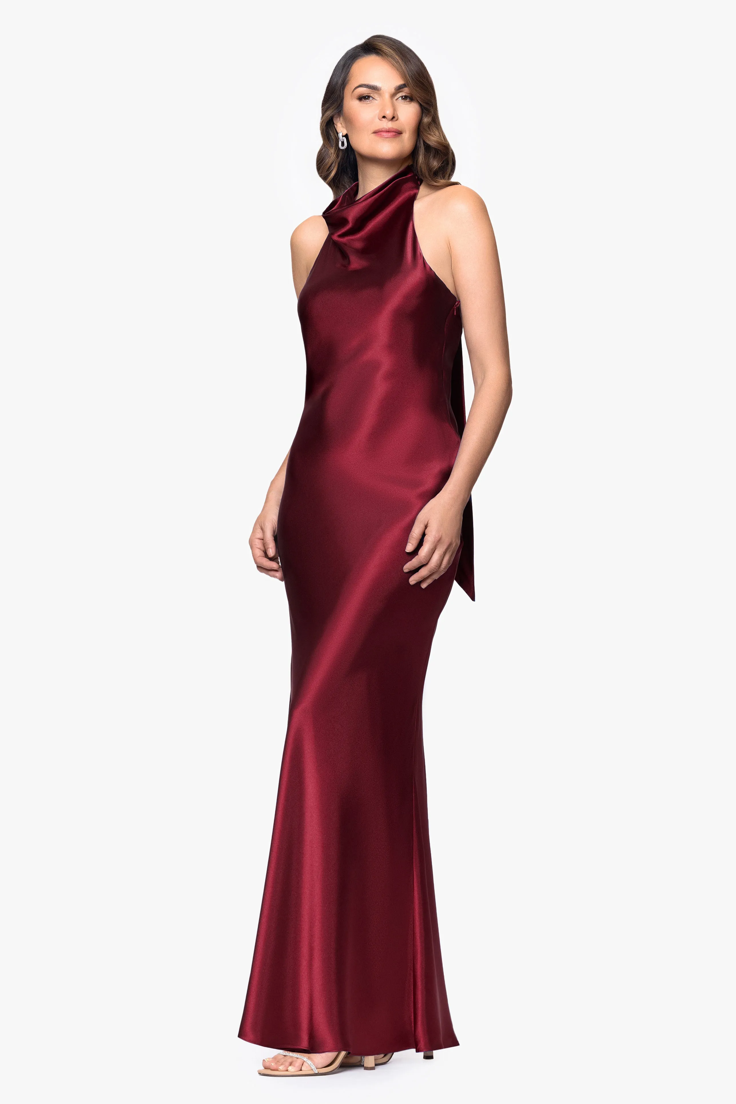 Petite "Shannon" Halter Necktie Floor Length Dress sold by Betsy & Adam product image thumbnail 4