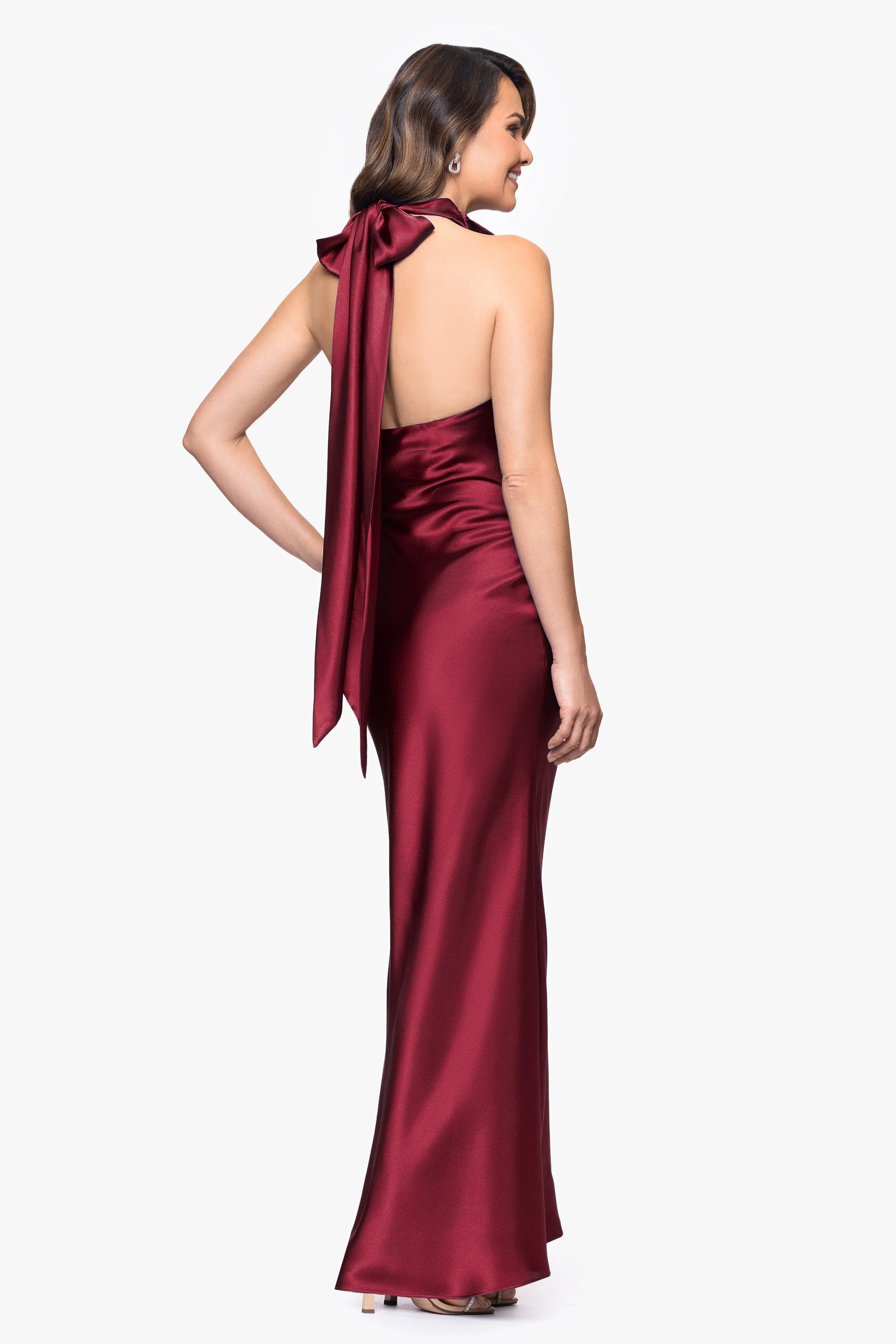 Petite "Shannon" Halter Necktie Floor Length Dress sold by Betsy & Adam product image thumbnail 3