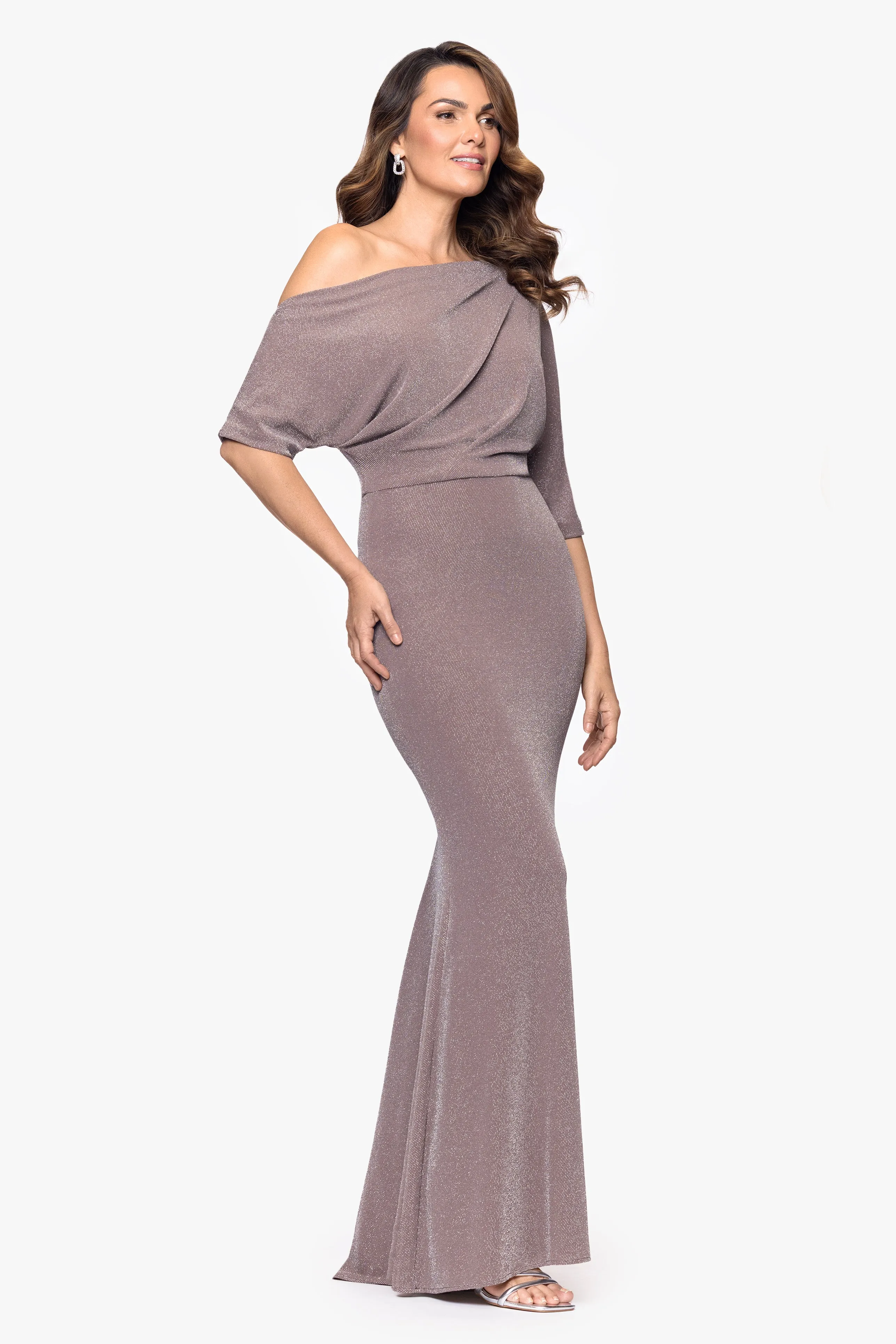 "Trina" Metallic Knit Drop Shoulder Floor Length Dress sold by Betsy & Adam product image thumbnail 4