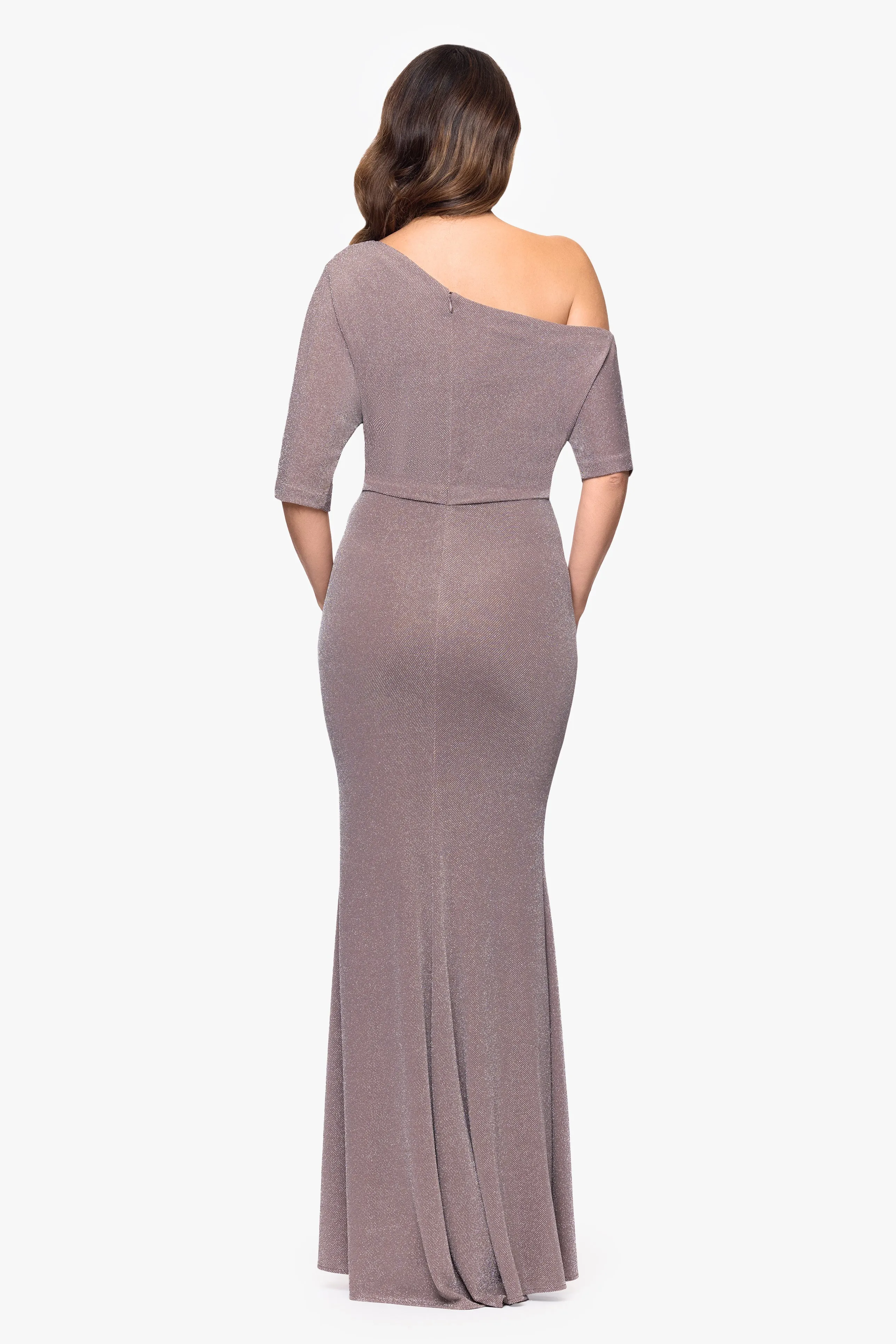 "Trina" Metallic Knit Drop Shoulder Floor Length Dress sold by Betsy & Adam product image thumbnail 3