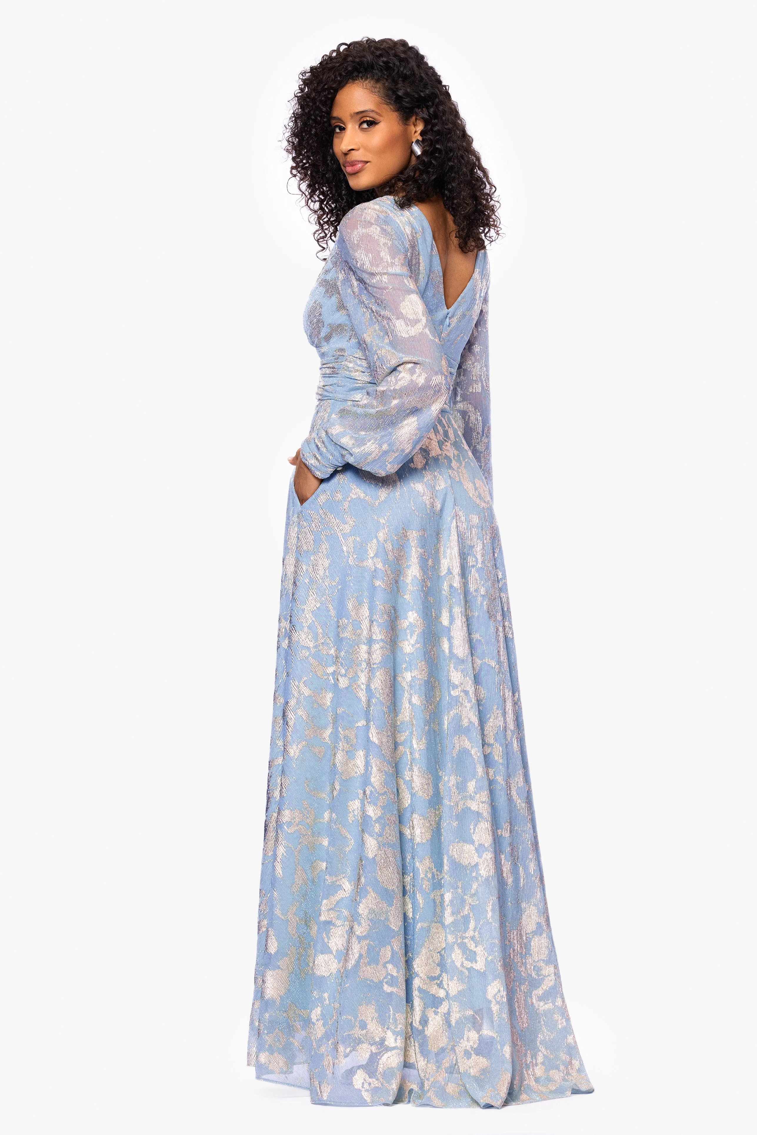 "Melanie" Foil Knit V-Neck Long Sleeve Floor Length Dress sold by Betsy & Adam product image thumbnail 3