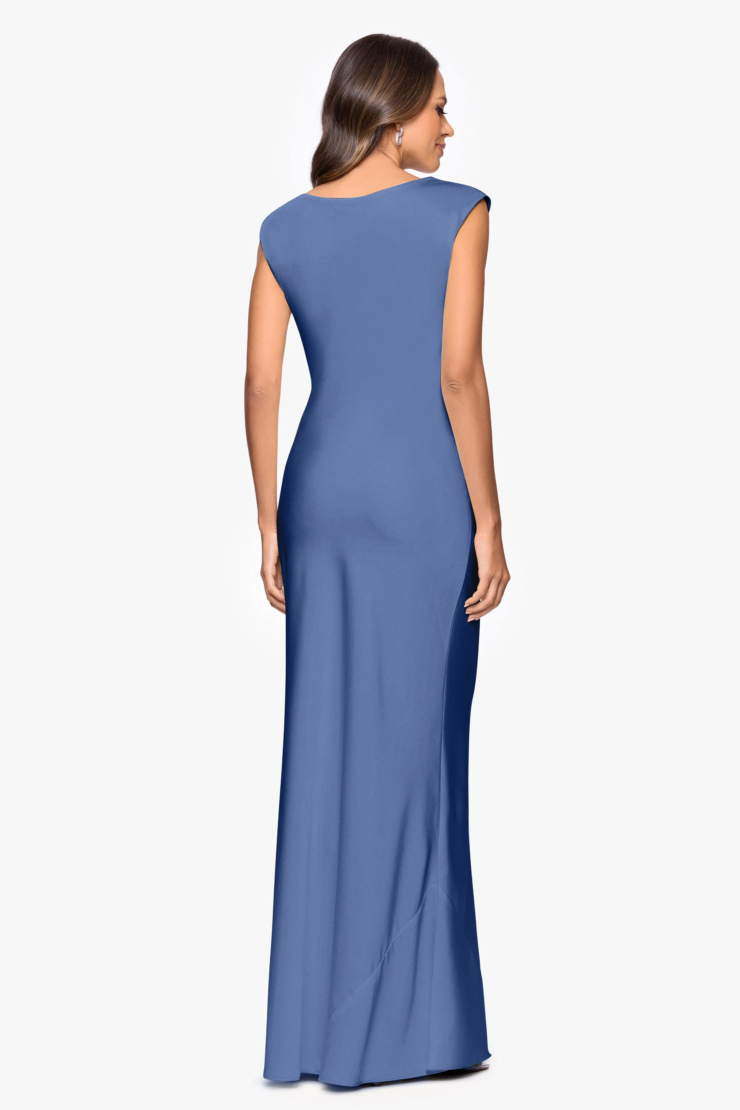 Petite "Amberly" Satin Drape Neck Floor Length Dress sold by Betsy & Adam product image thumbnail 3