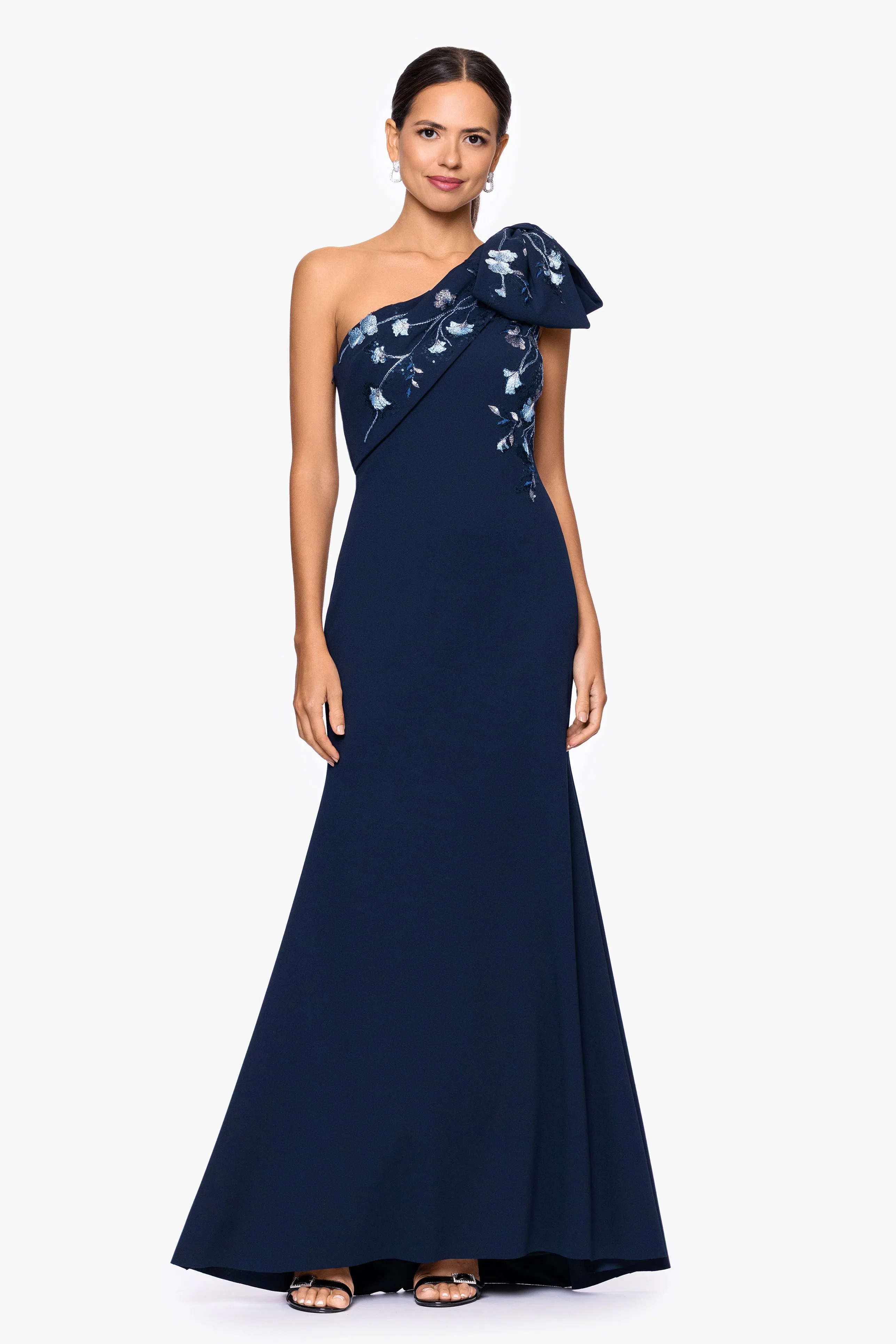 "Corinna" Scuba Crepe Embellished One Shoulder Floor Length Dress sold by Betsy & Adam product image thumbnail 5
