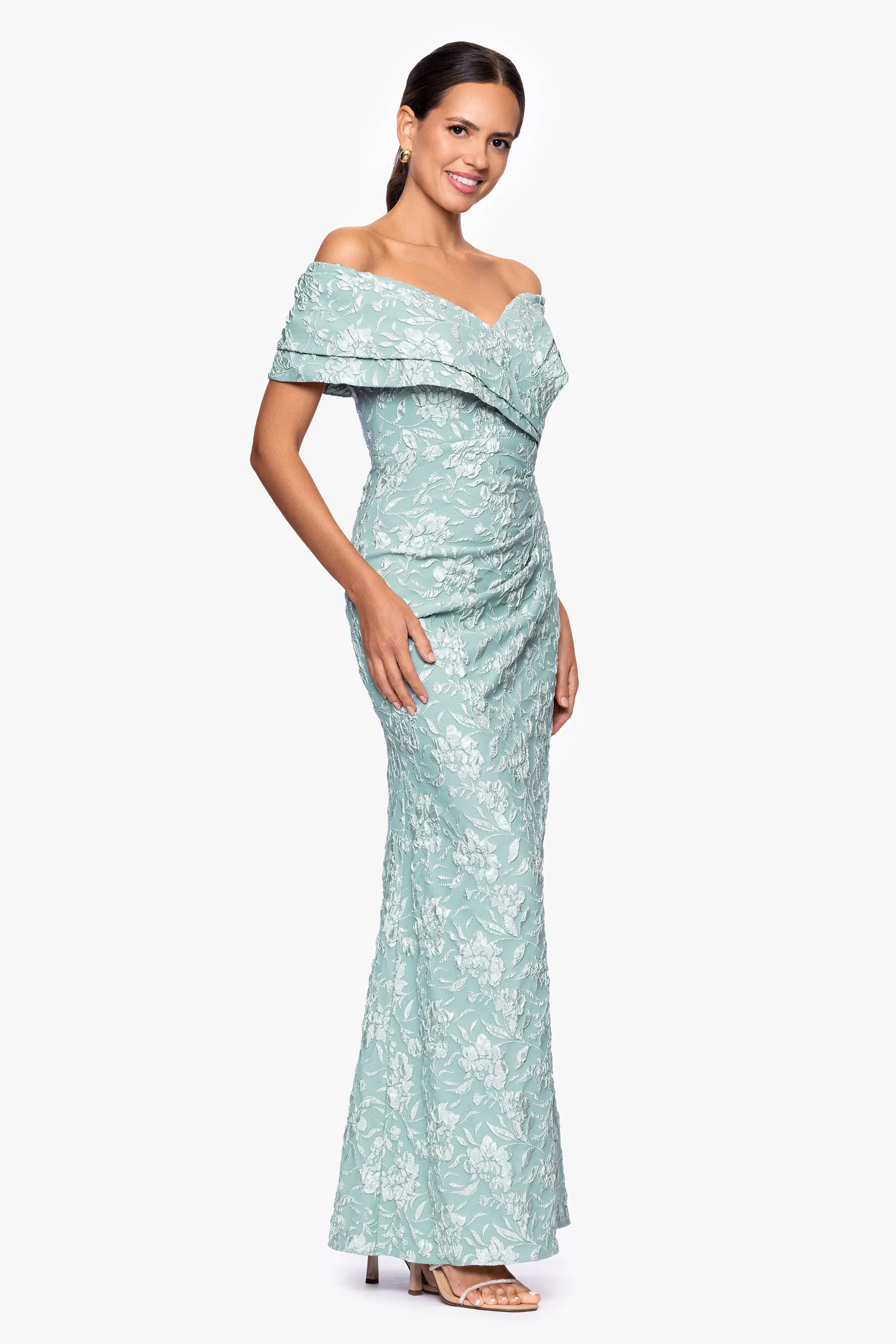 "April" Jacquard Off the Shoulder Floor Length Dress sold by Betsy & Adam product image thumbnail 3
