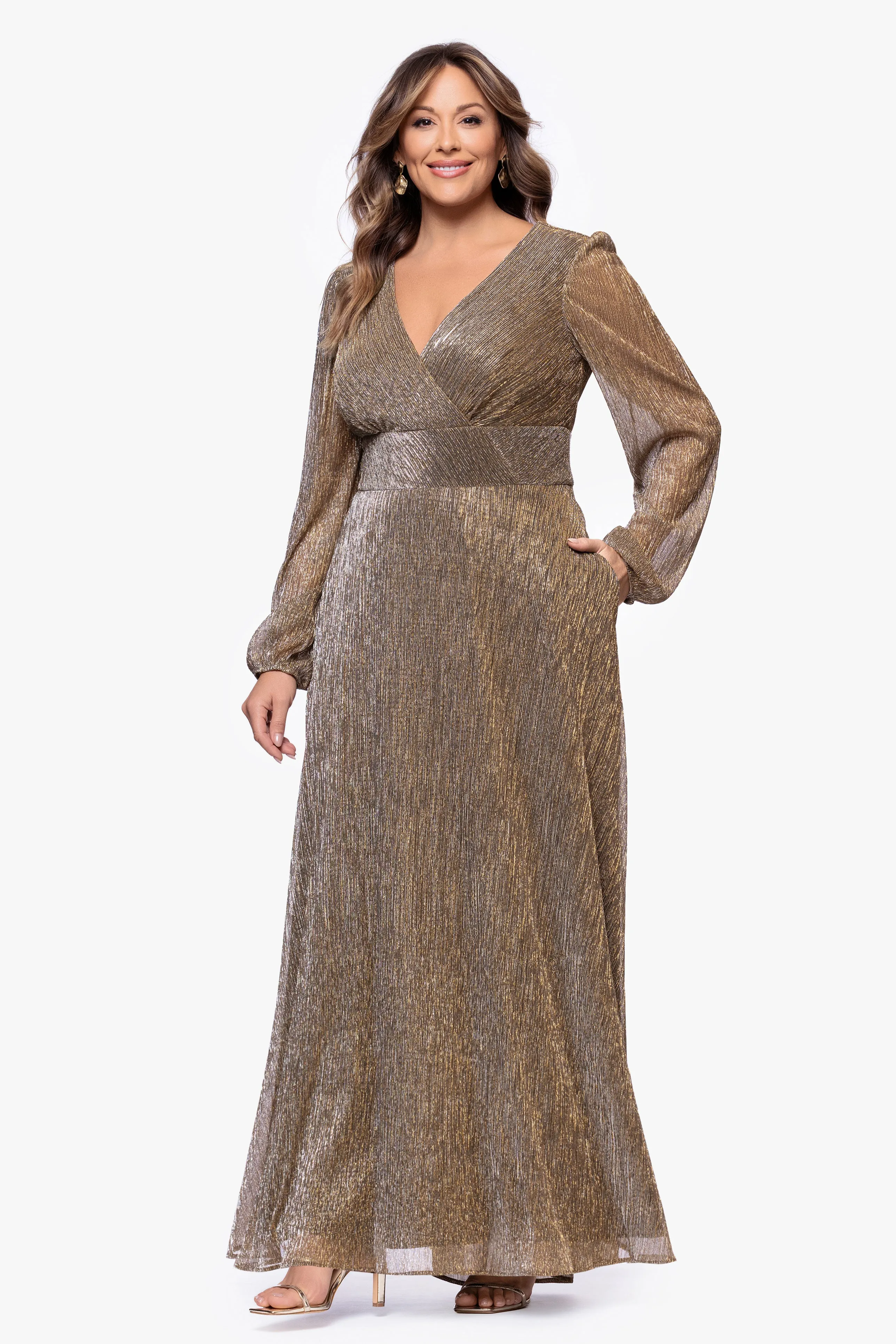 Plus "Alexa" Long Sleeve Metallic Knit Dress sold by Betsy & Adam product image thumbnail 4