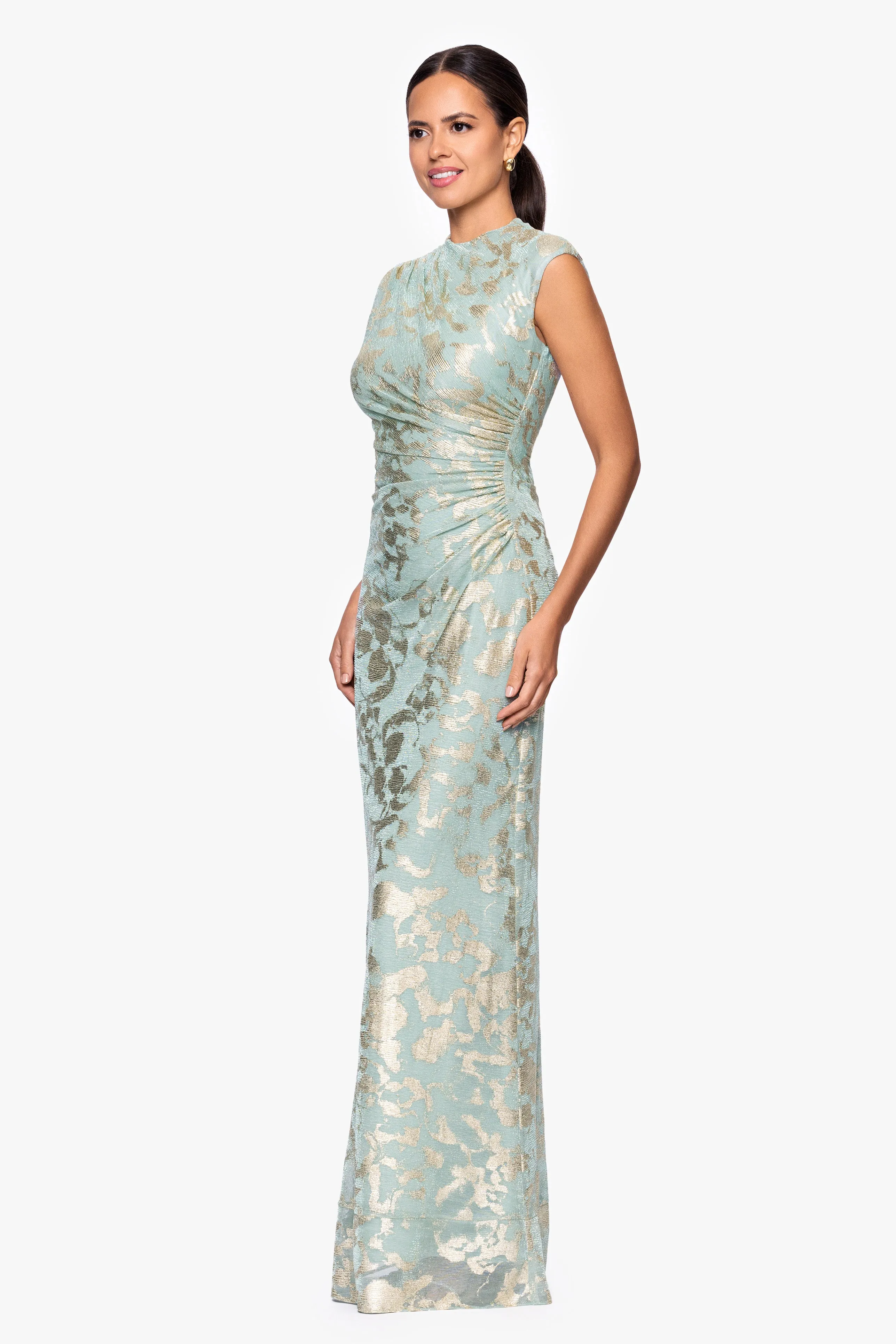 Petite "Cory" Metallic Print Rouched Floor Length Dress sold by Betsy & Adam product image thumbnail 4