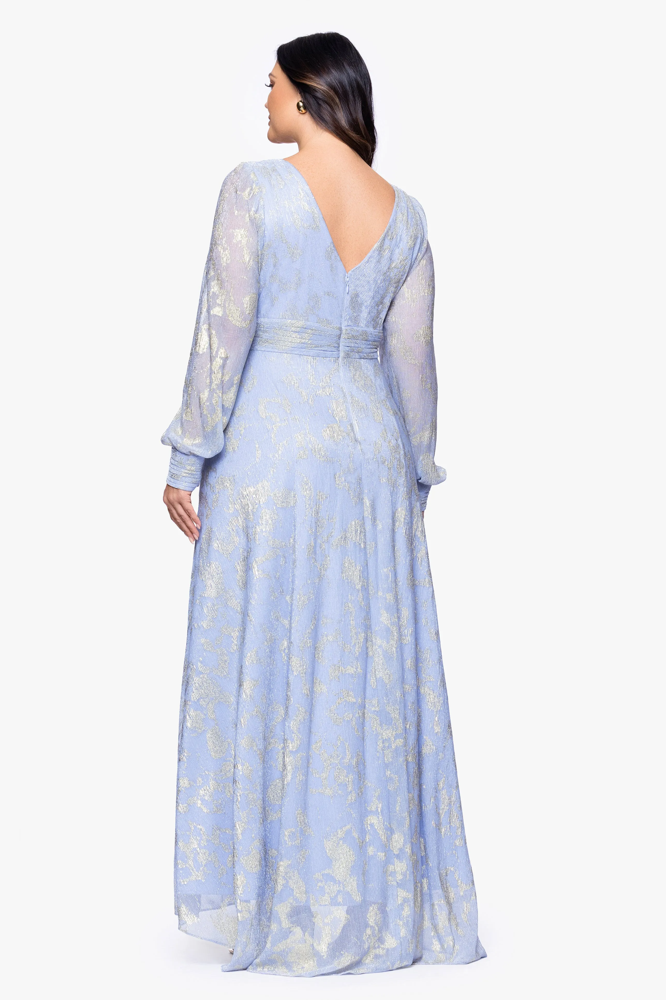 Plus "Melanie" Foil Knit V-Neck Long Sleeve Floor Length Dress sold by Betsy & Adam product image thumbnail 3