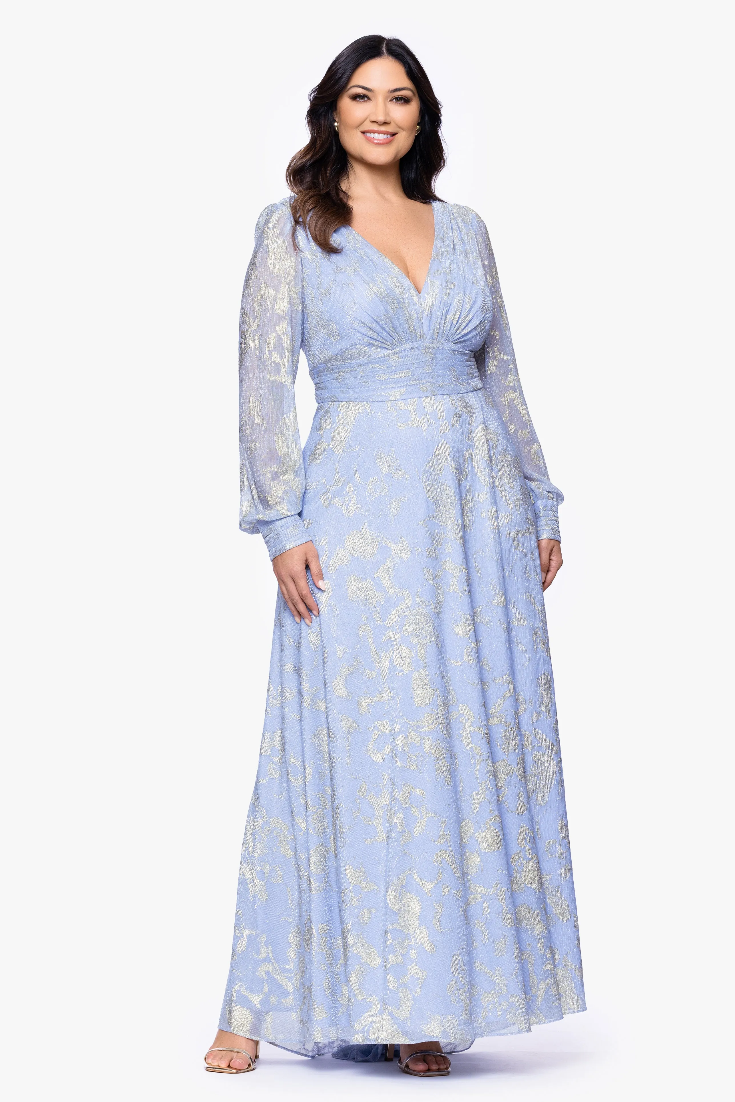 Plus "Melanie" Foil Knit V-Neck Long Sleeve Floor Length Dress sold by Betsy & Adam product image thumbnail 5