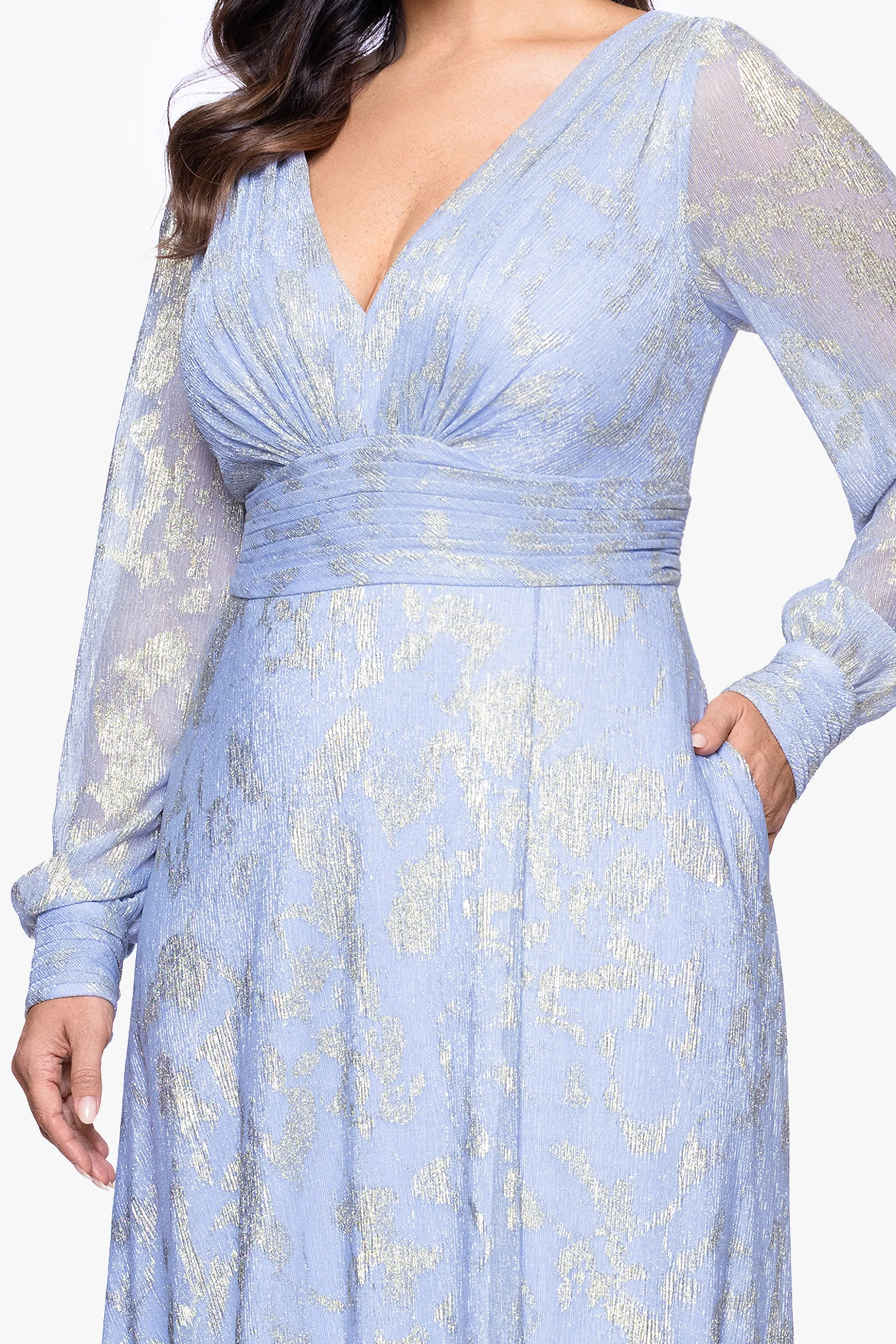 Plus "Melanie" Foil Knit V-Neck Long Sleeve Floor Length Dress sold by Betsy & Adam product image thumbnail 2