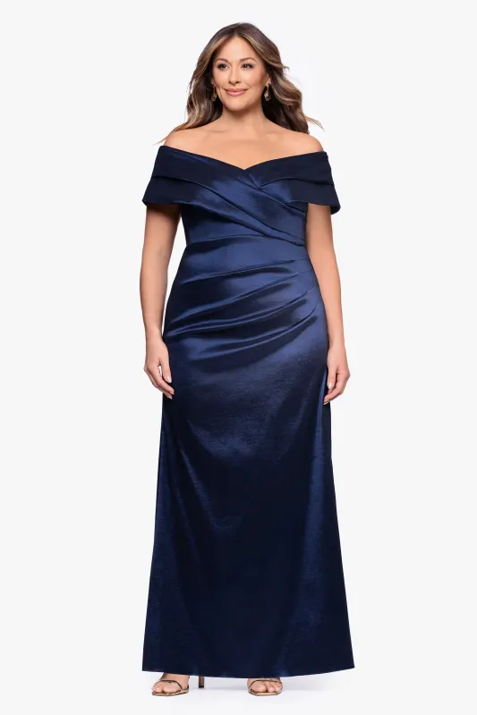 Plus "Raquel" Taffeta Off the Shoulder Floor Length Dress made by Betsy & Adam